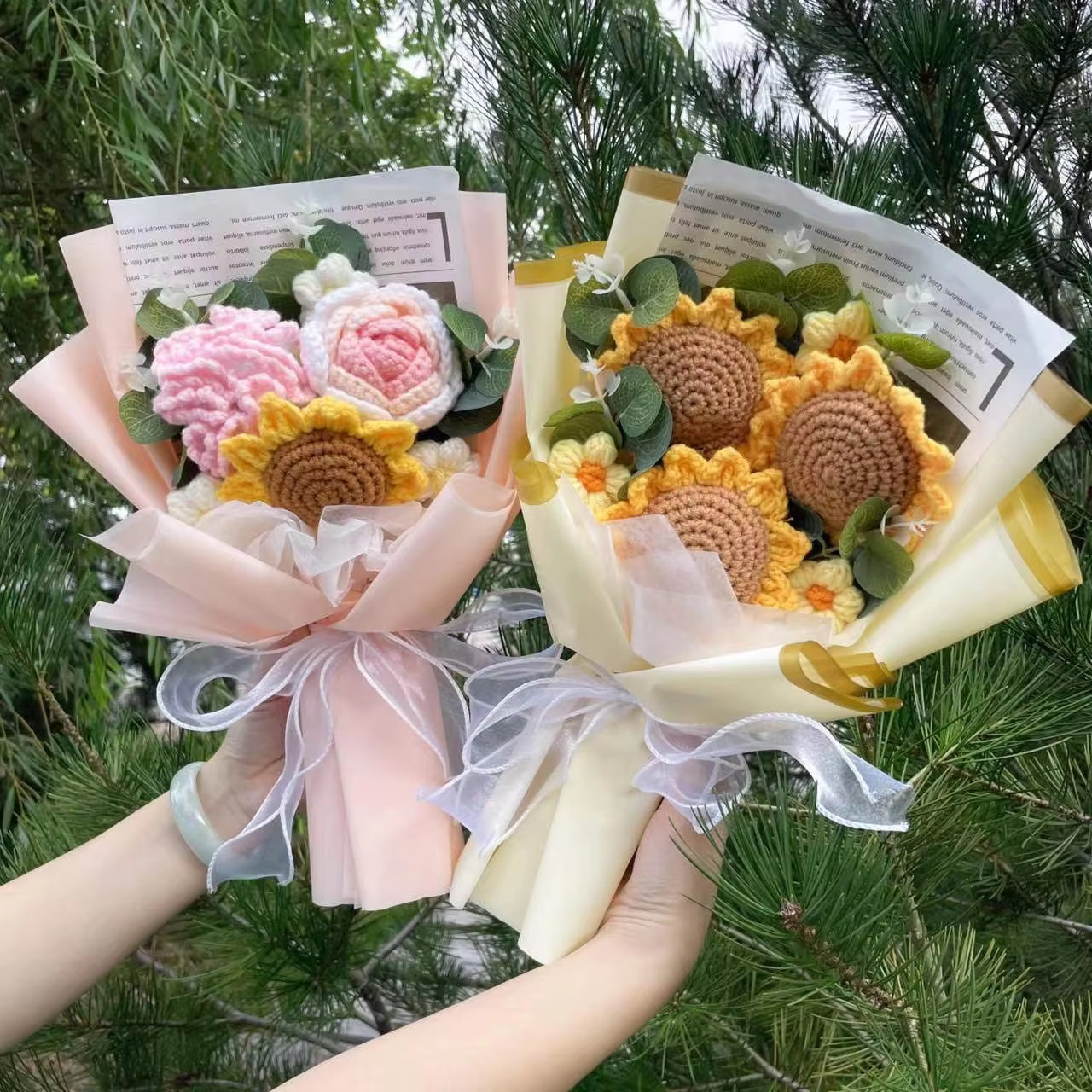 Knitted Sunflower Crochet Bouquet – Handmade Flowers for Gifts: Valentine, Mothe