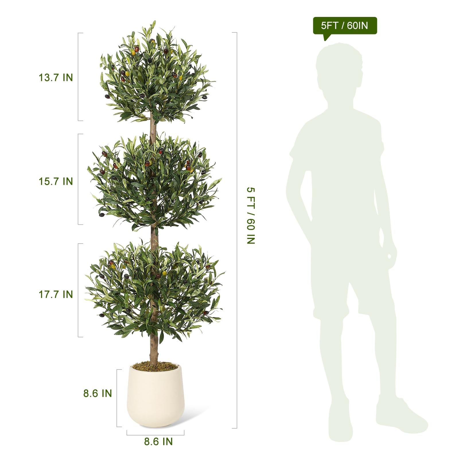 5FT Artificial Olive Tree, Triple Topiary Fake Plants