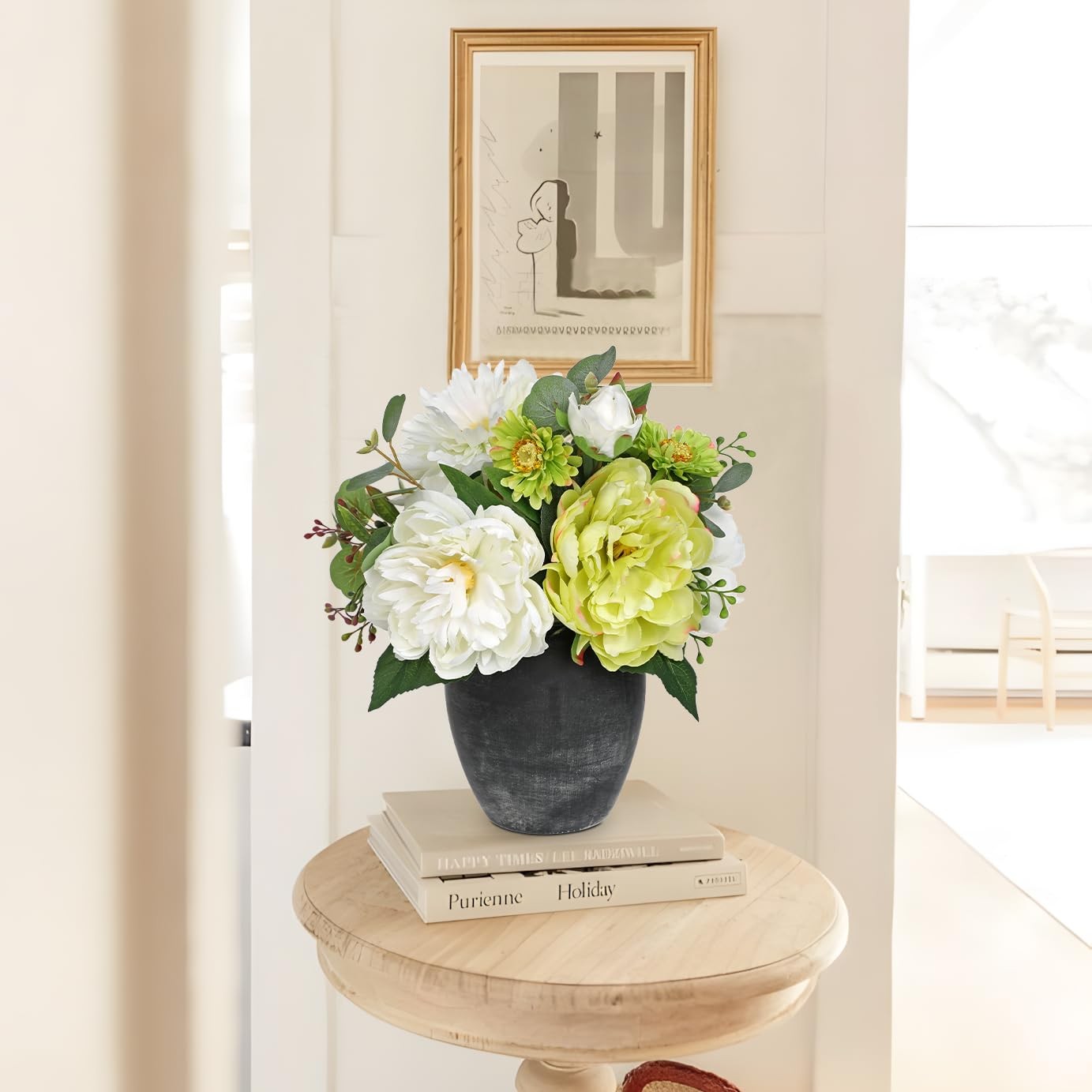 Fake Flowers In Vase White Silk Arrangement Spring Table Centerpiece