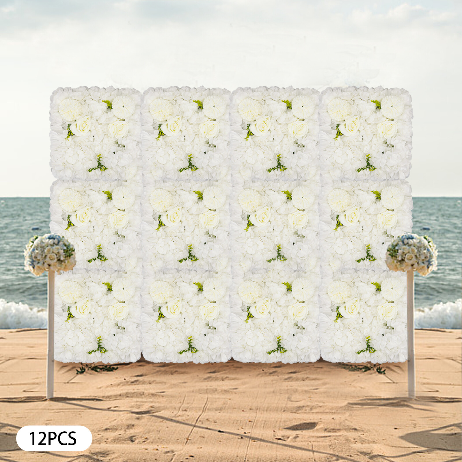3D Flower Wall Panel-12pcs Artificial Flower Wall Background Silk Rose Mat