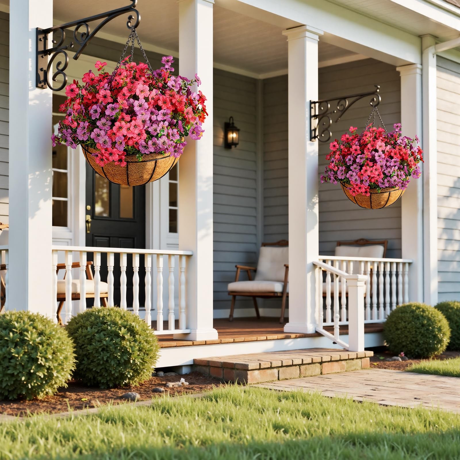 Artificial Outdoors Flowers with Hanging Basket, UV Resistant Fake Hanging Fl…