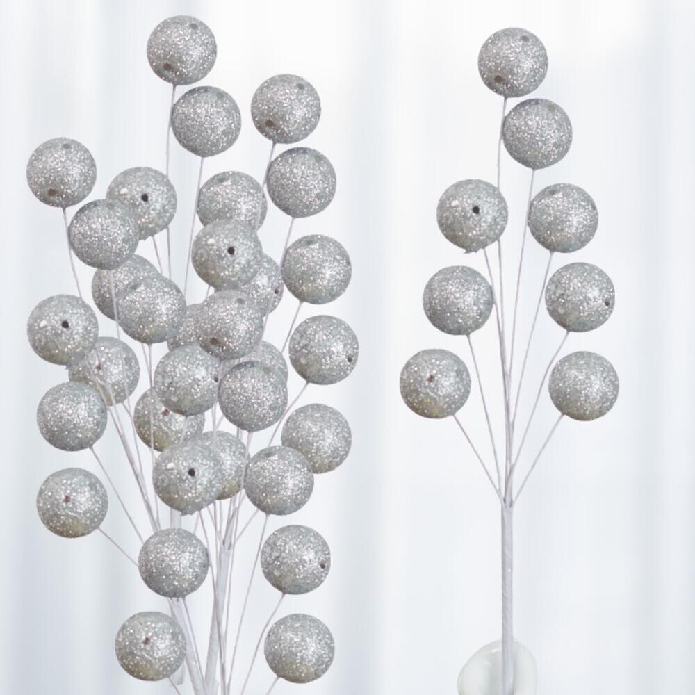 Set of 12 Silver Glittered Disco Ball 9-1/2″ Tall Floral Picks