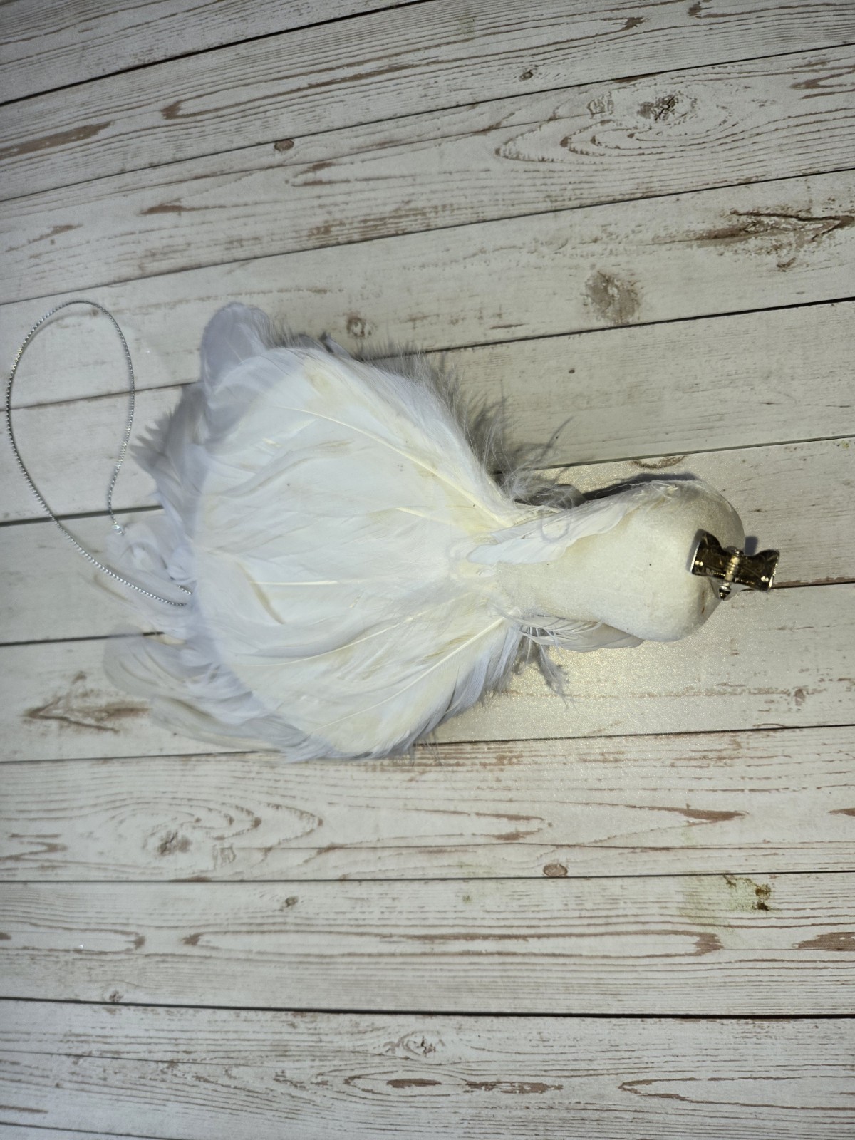 5~Artificial White Peacock Bird Glitter Gems Feather Decoration Hang or Clip-On