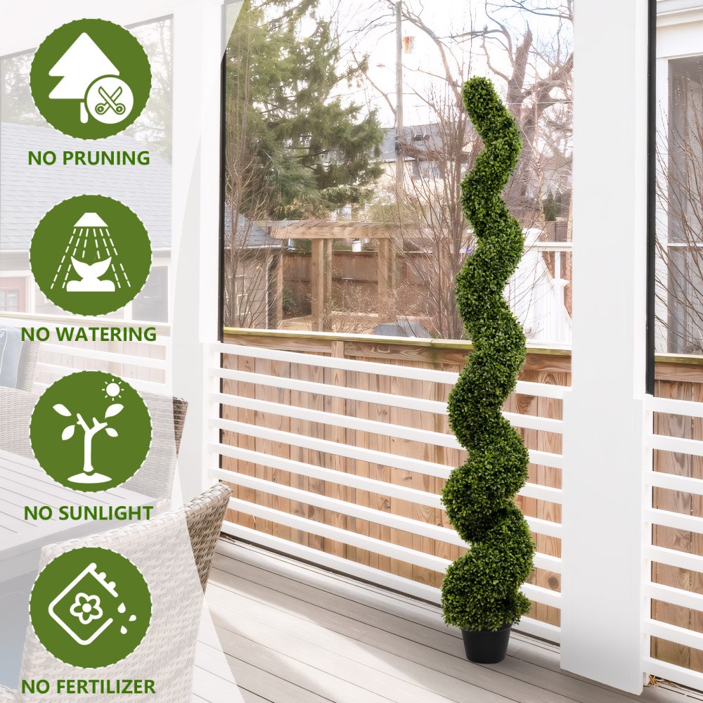 6FT Artificial Spiral Topiary Boxwood Trees Outdoor Garden Porch Decor 2Pcs