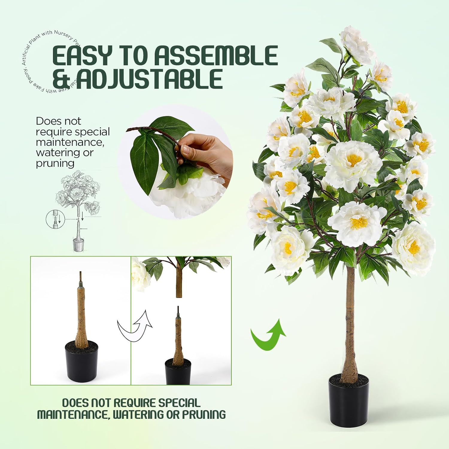 2 Pack 4FT Artificial Peony Trees in Pot – Realistic Faux Flowers for Decor