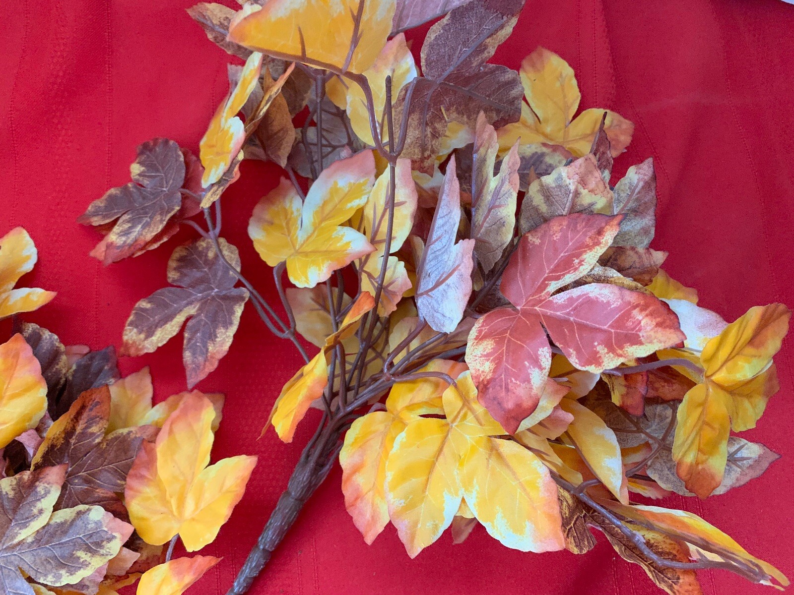 HOME INTERIORS Artificial Fall Red Yellow Brown Leaves Flowers – set of 2