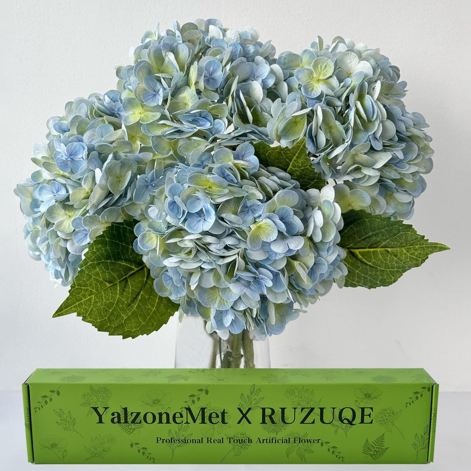4Pcs Light Blue-Green Real Touch Hydrangea Artificial Flowers 21” Faux Latex…