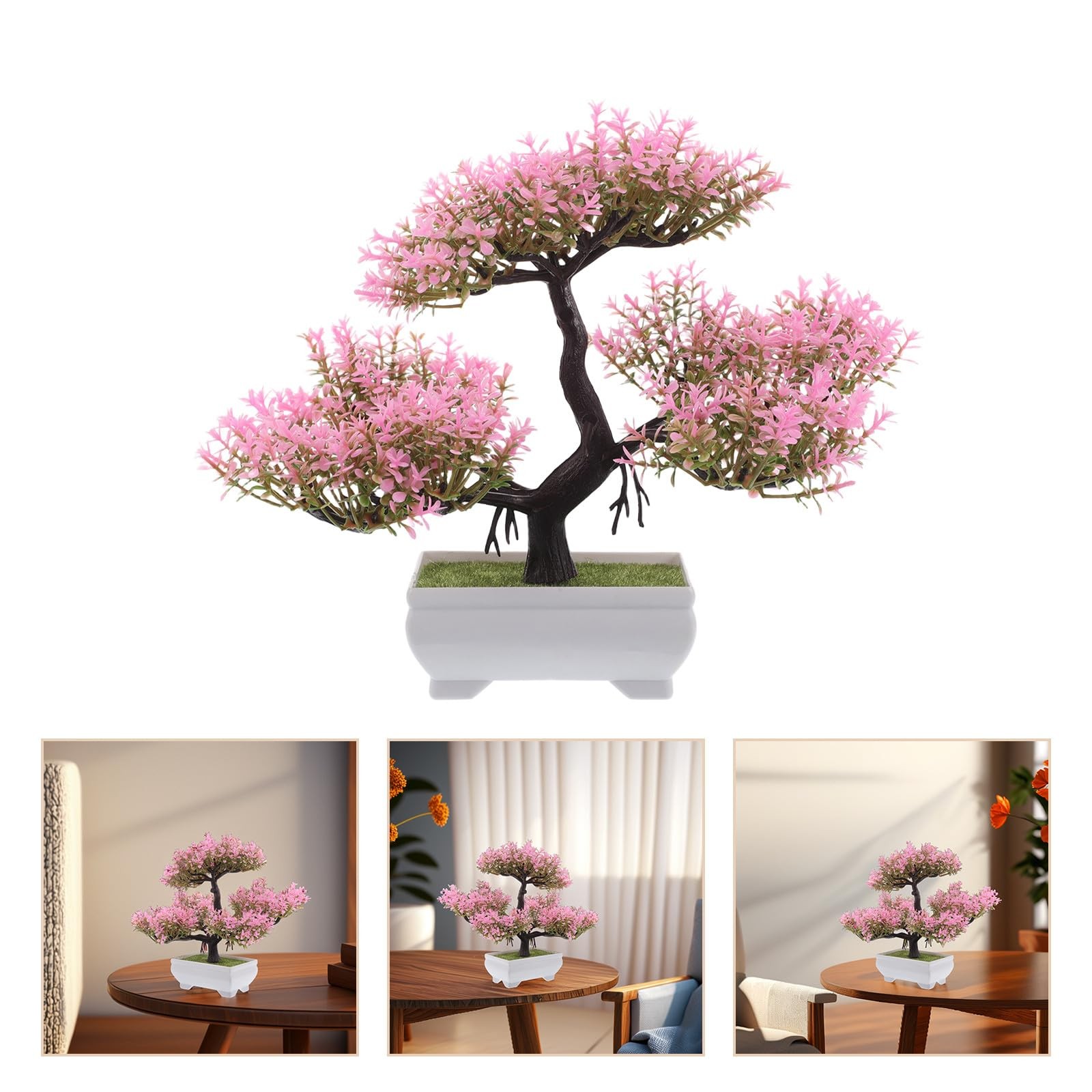 Artificial Bonsai Tree Small Desk Plants Pink Faux Bonsai Imitation Cherry Bl…