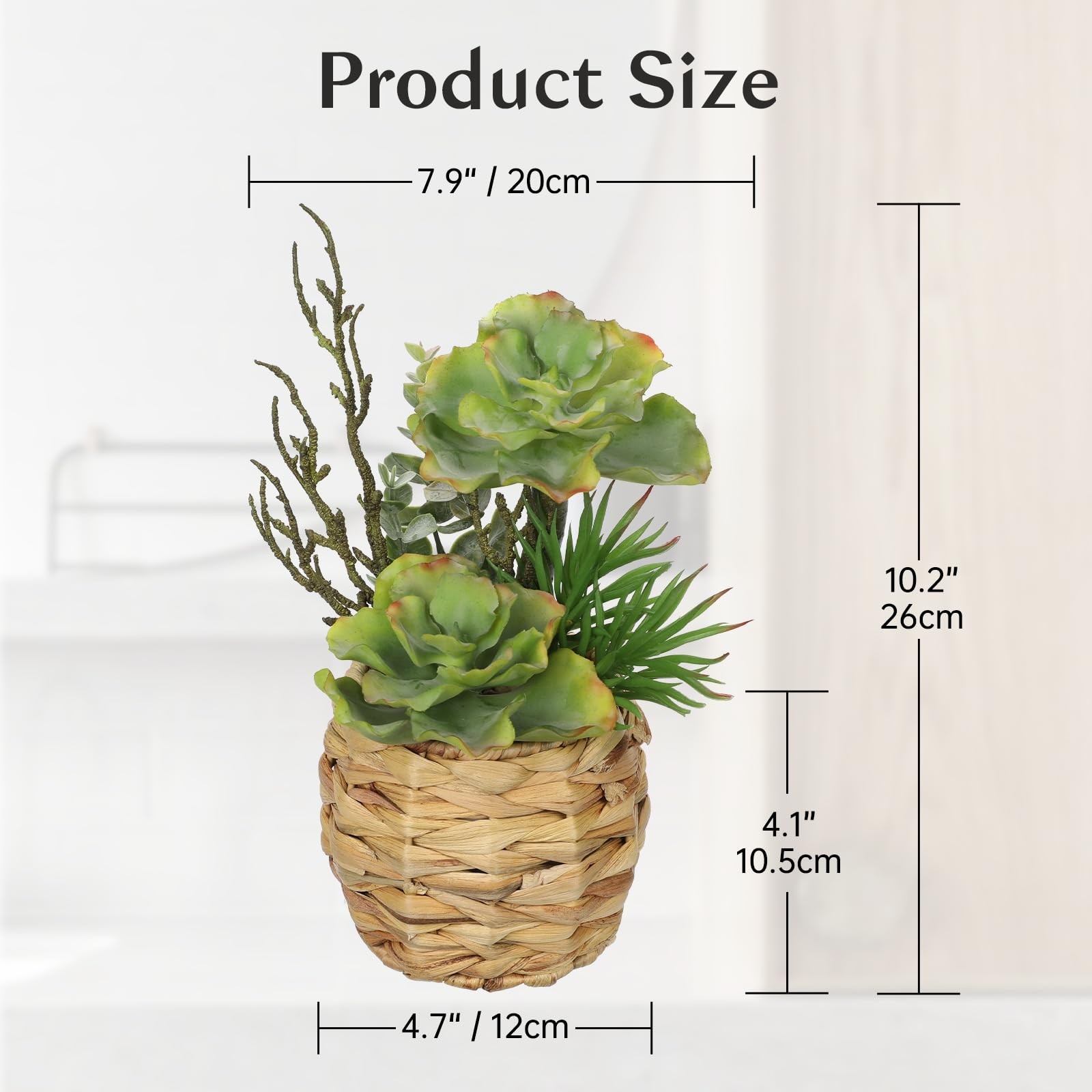 10 Inch Large Artificial Succulents Plants Wooden Pots Faux Potted Desk Decor