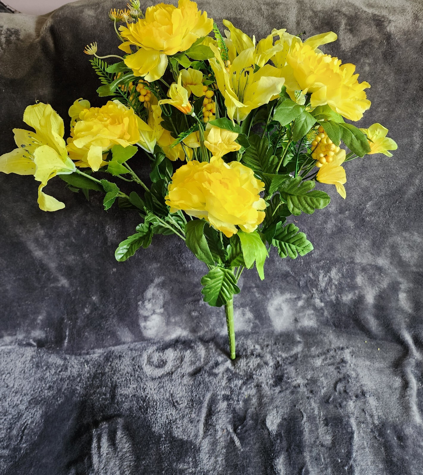 NWT spring summer blooming purple, yellow peony & tiger lily floral spray, 26″