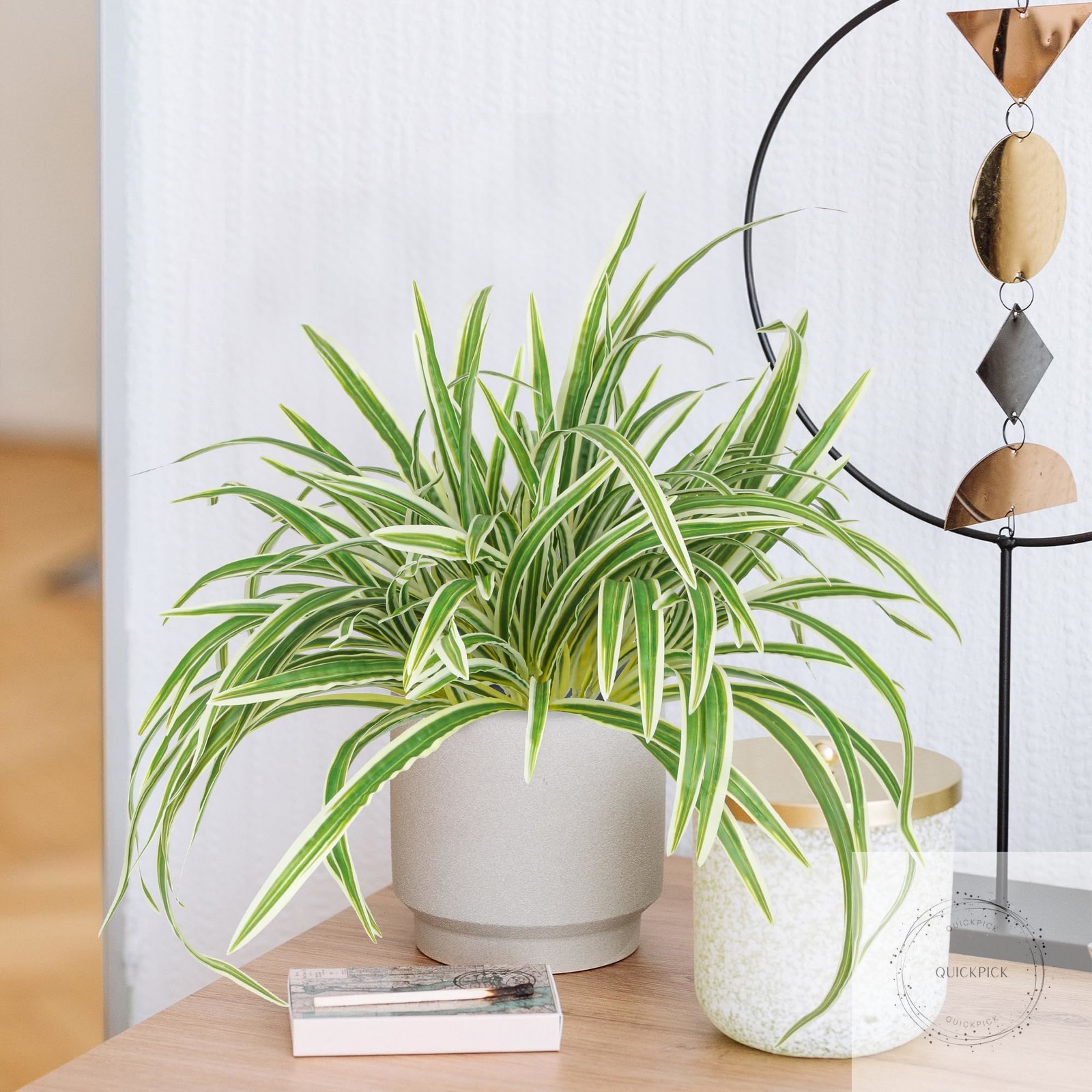 2 Packs Artificial Spider Plant Large 23.6In Fake Greenery Plants UV Resistant O