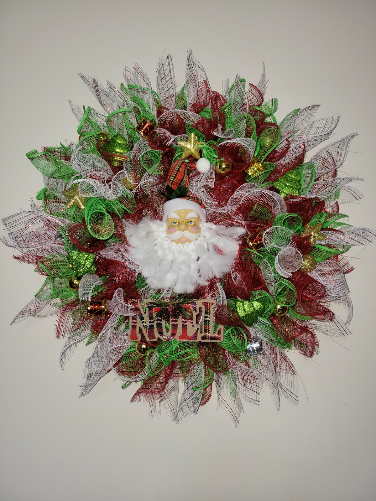 NOEL Christmas Mesh Front Door Wreath Wall Decoration White RED green Santa