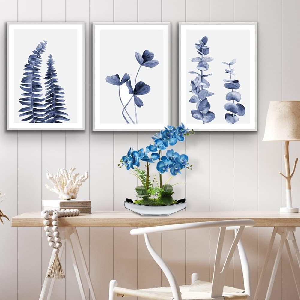 15″ Blue Phalaenopsis Orchid in Silver Pot – Real Touch Faux Flower Decor