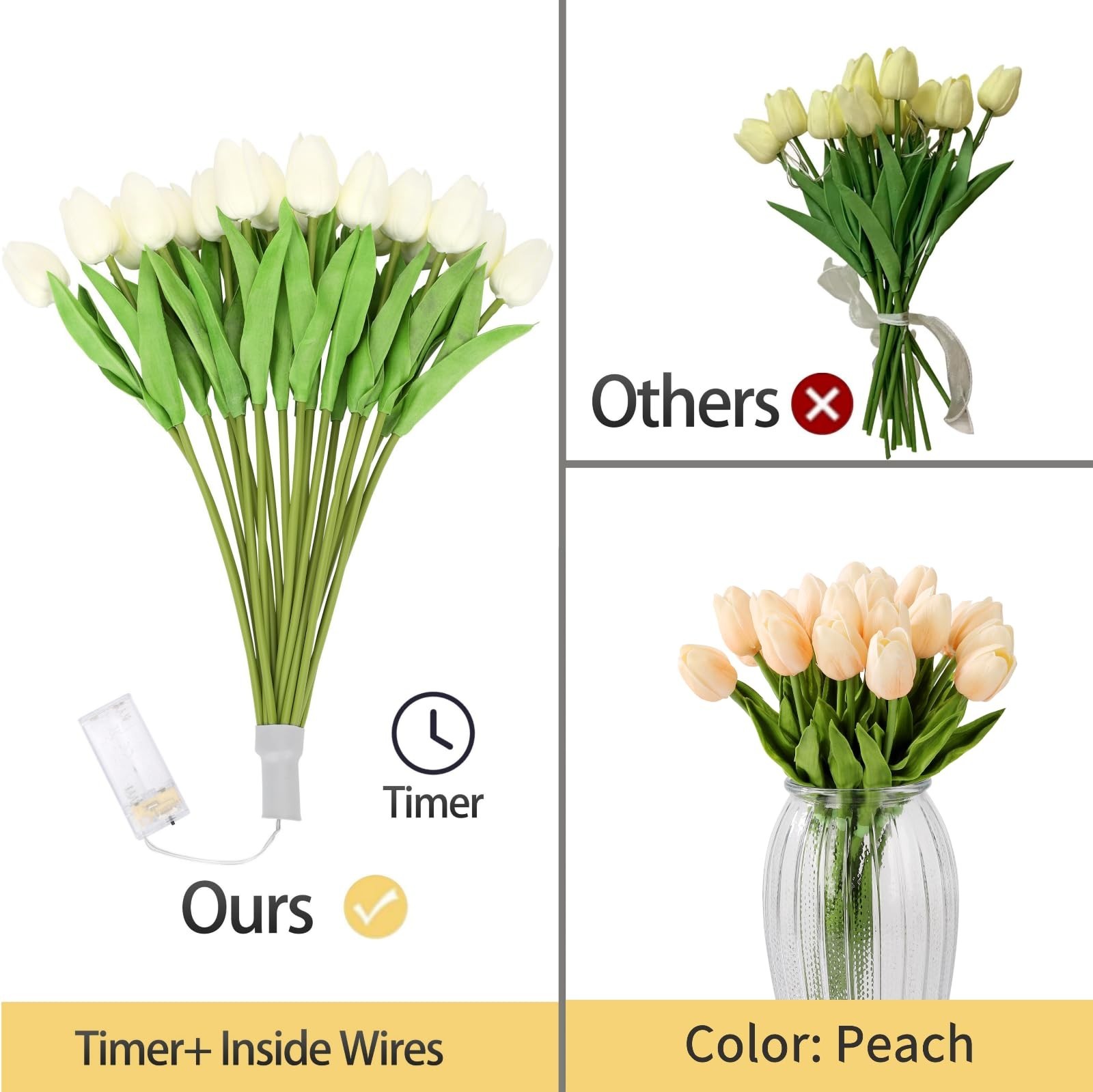 20pcs LED Tulip Night Light – Real Touch Artificial Flower Bouquet Home Decor