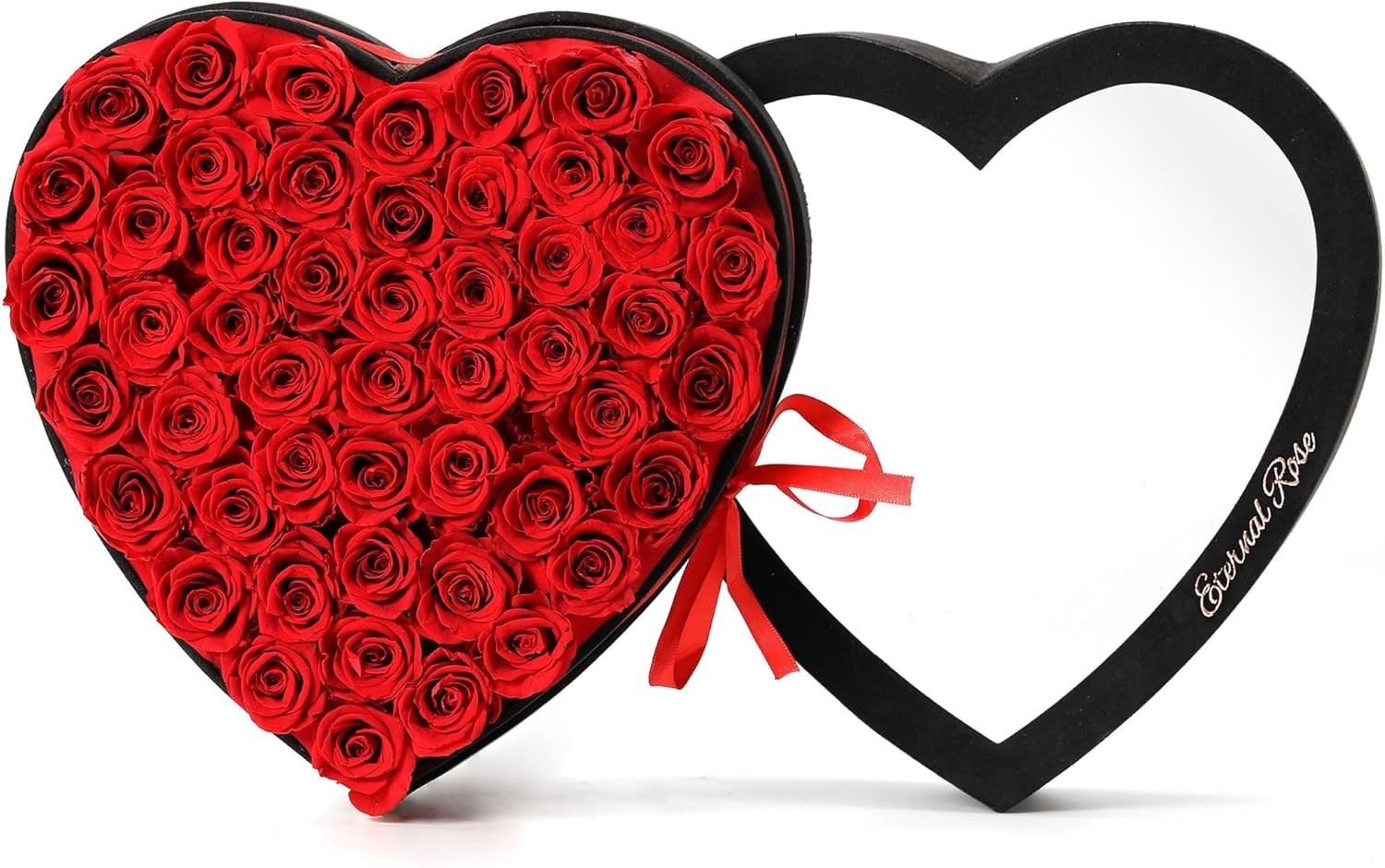 Agrul 50 pcs Red Roses Preserved Forever Flowers in Heart Shape Box, Mothers Day