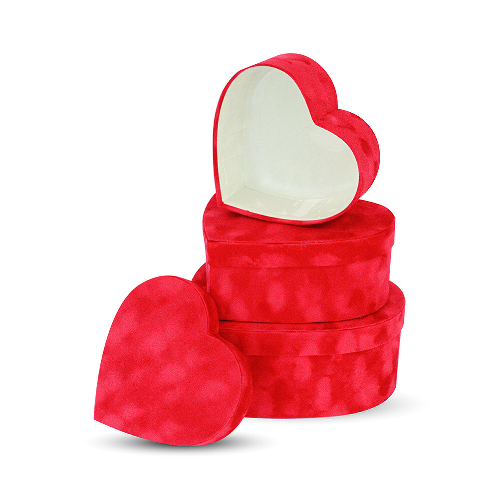 Premium Quality Heart Shaped Velvet Flower Boxes, Set of 3, Liner Included