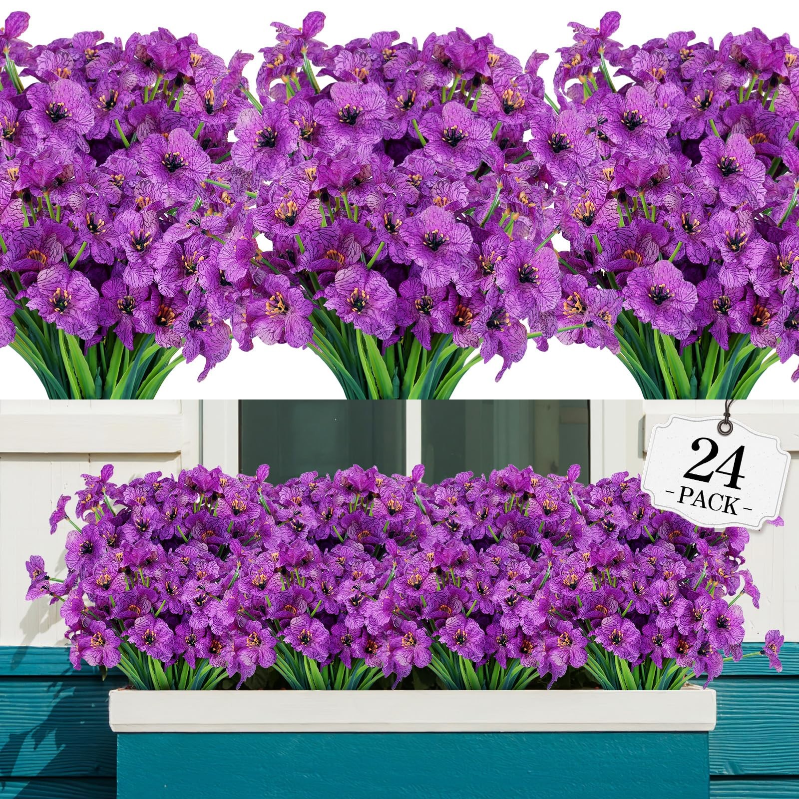 AGIRL 24 Bundles Artificial Flowers for Outdoor,No Fade Fake Plastic Flowers …