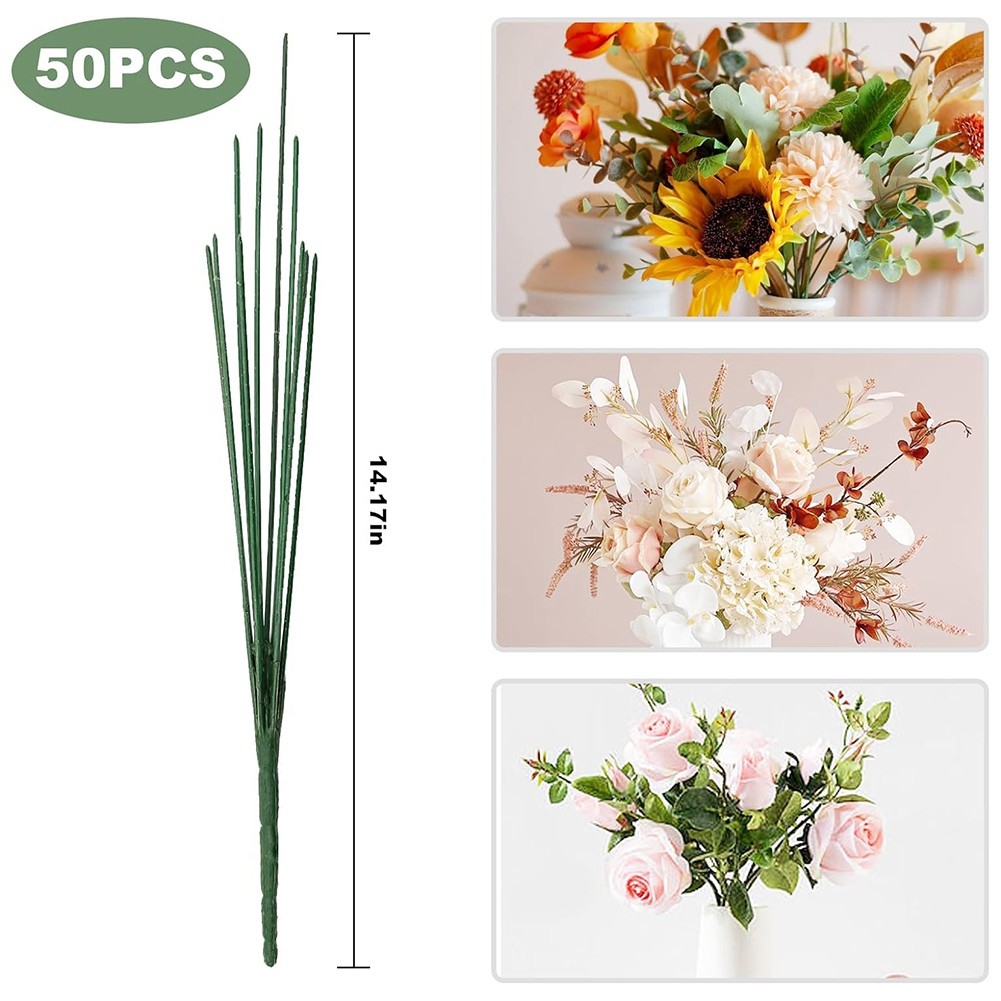 50Pcs 14 Inches Dark Green Floral Wire Stems Floral Wire for Plastic3949