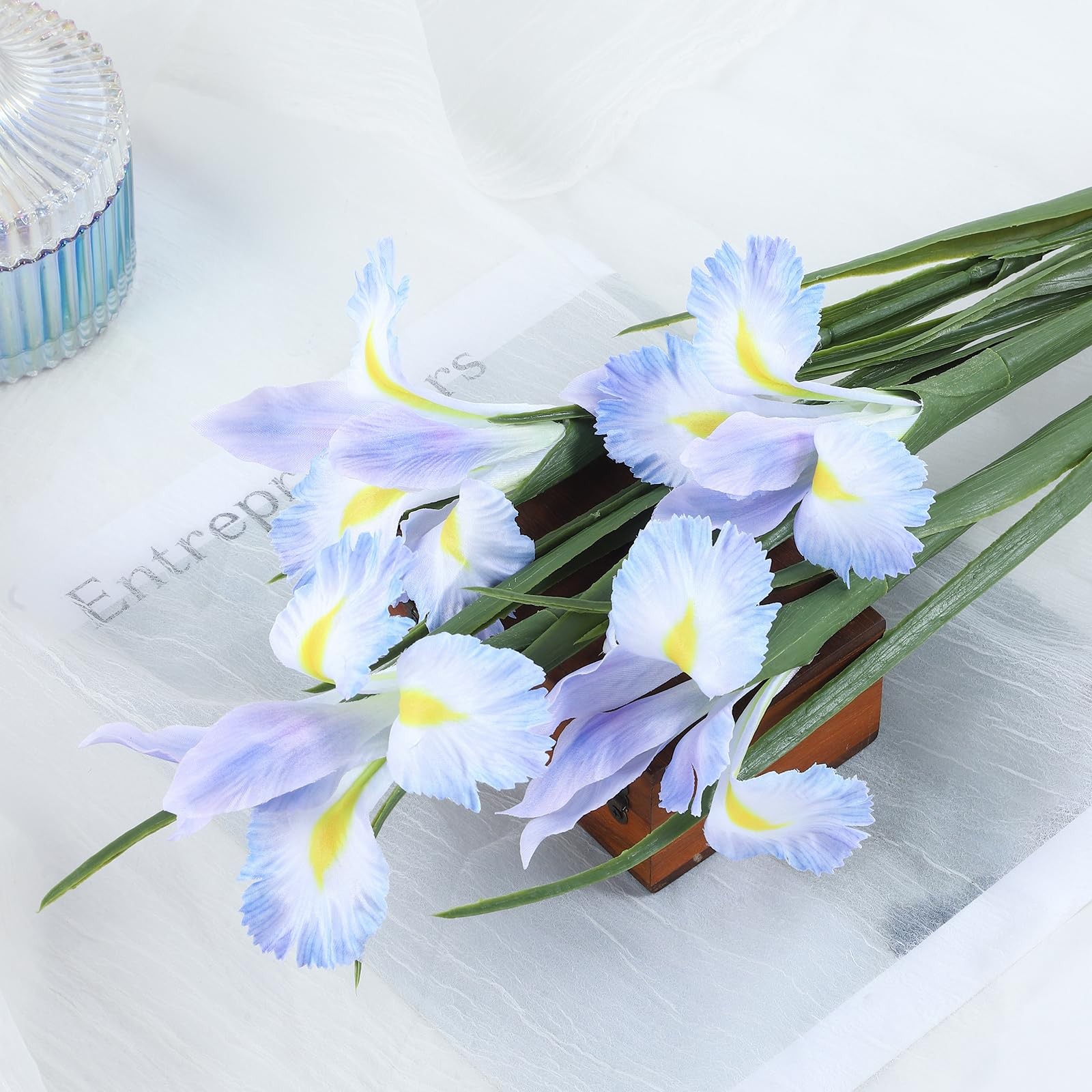 LFF 10Pcs Artificial Lavender Blue Iris Flowers with 27.5″ Long Stems, UV Res…