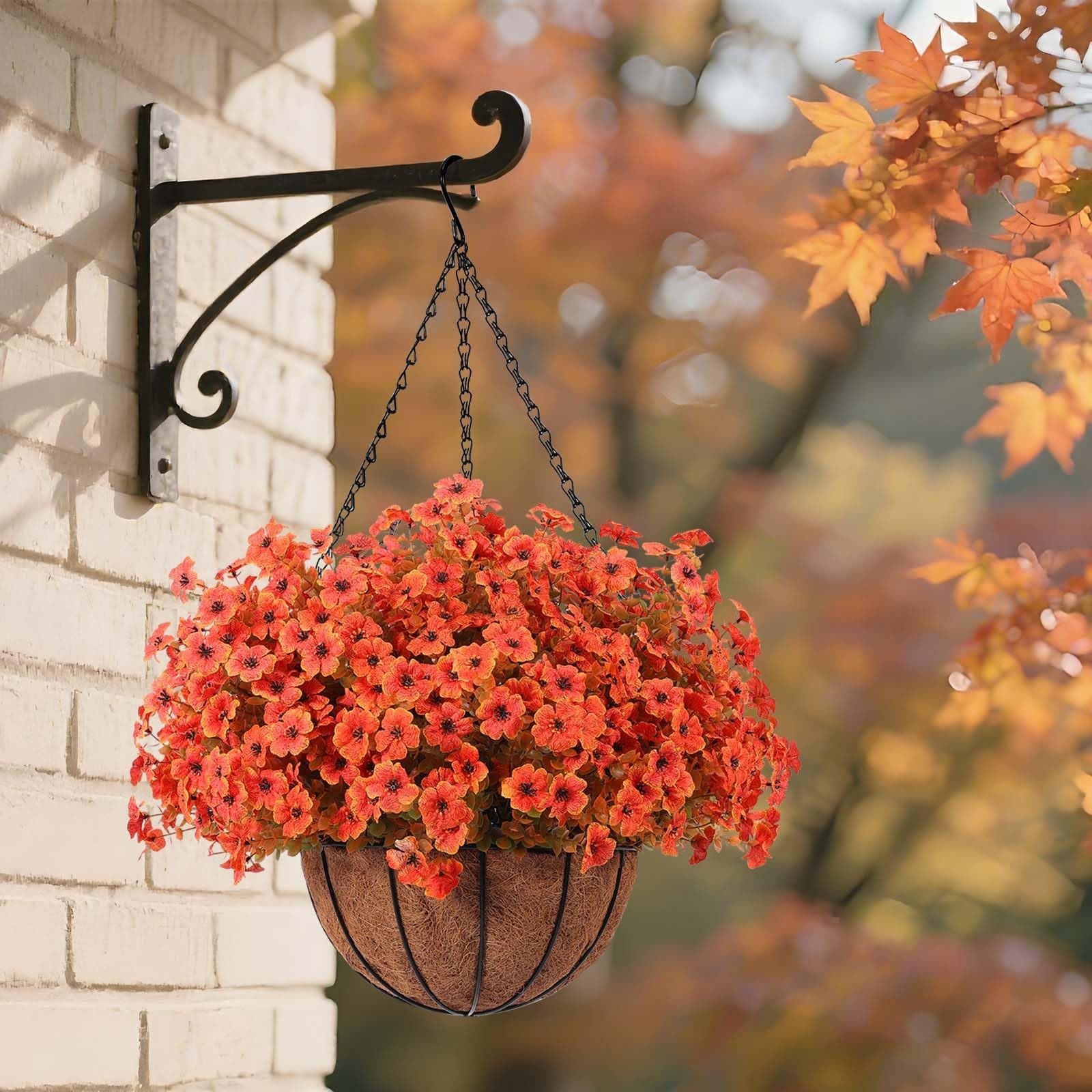 Fake Autumn Mums, 18Pcs Silk Flowers for Patio Decor, Orange