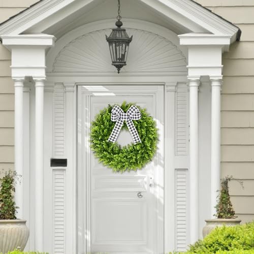 20″ Faux Round Boxwood Wreath, Artificial Large Boxwood Wreath Front 20 Inch