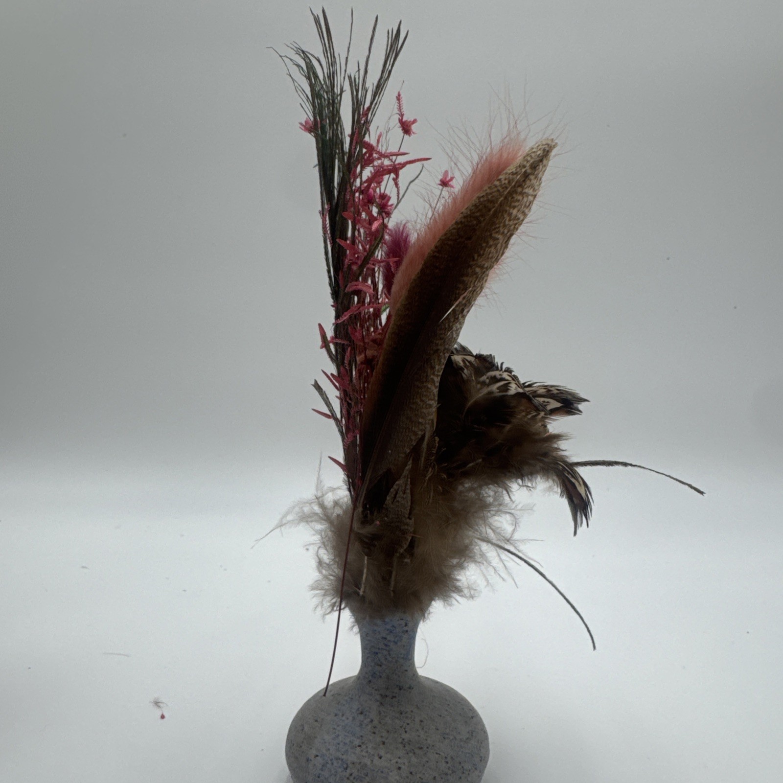 Boho Dried Floral Arrangement with Peacock Feathers & Vase Plush Bird feathers