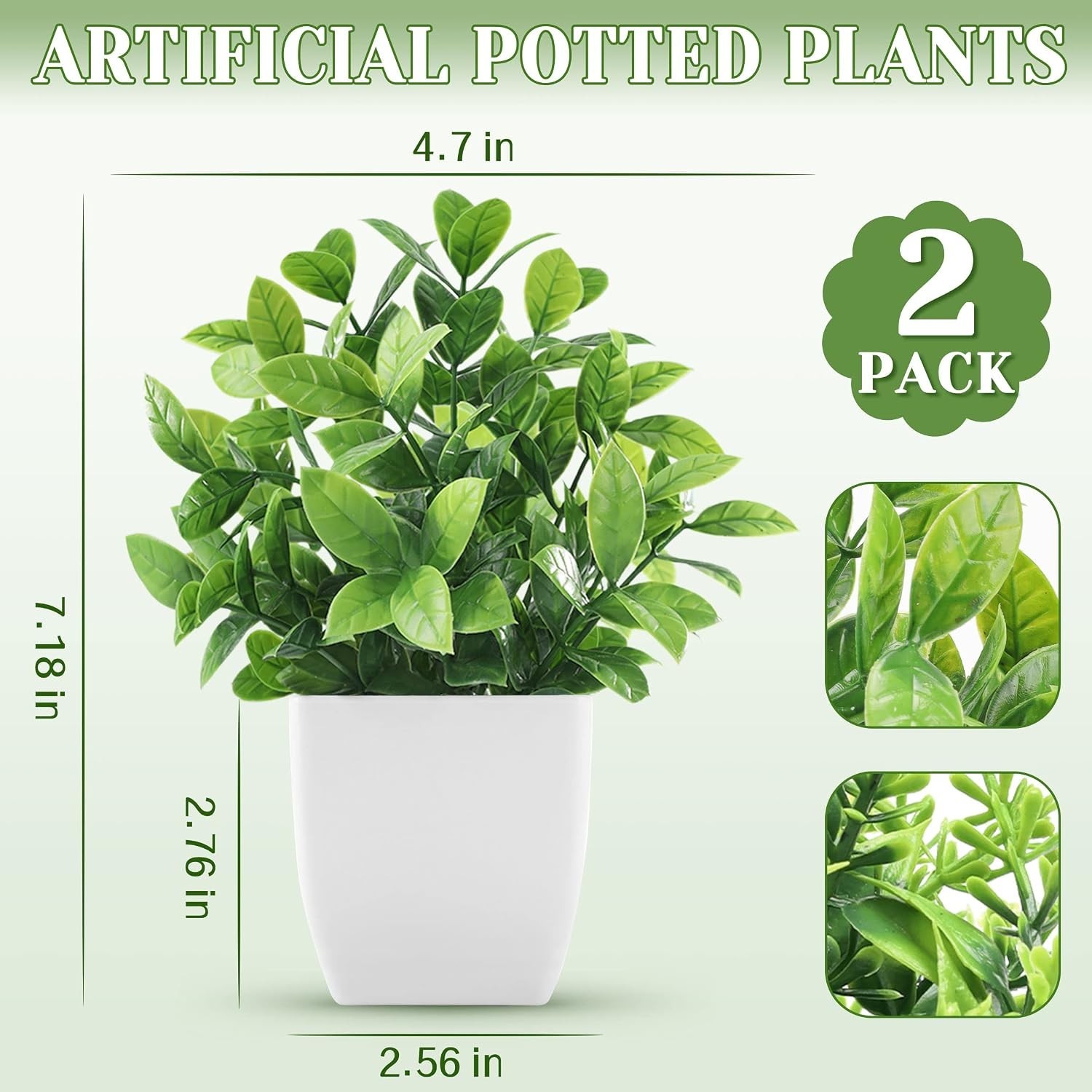 Der Rose 2 Pack Small Faux Plants Indoor Desk Bathroom Shelf Decor