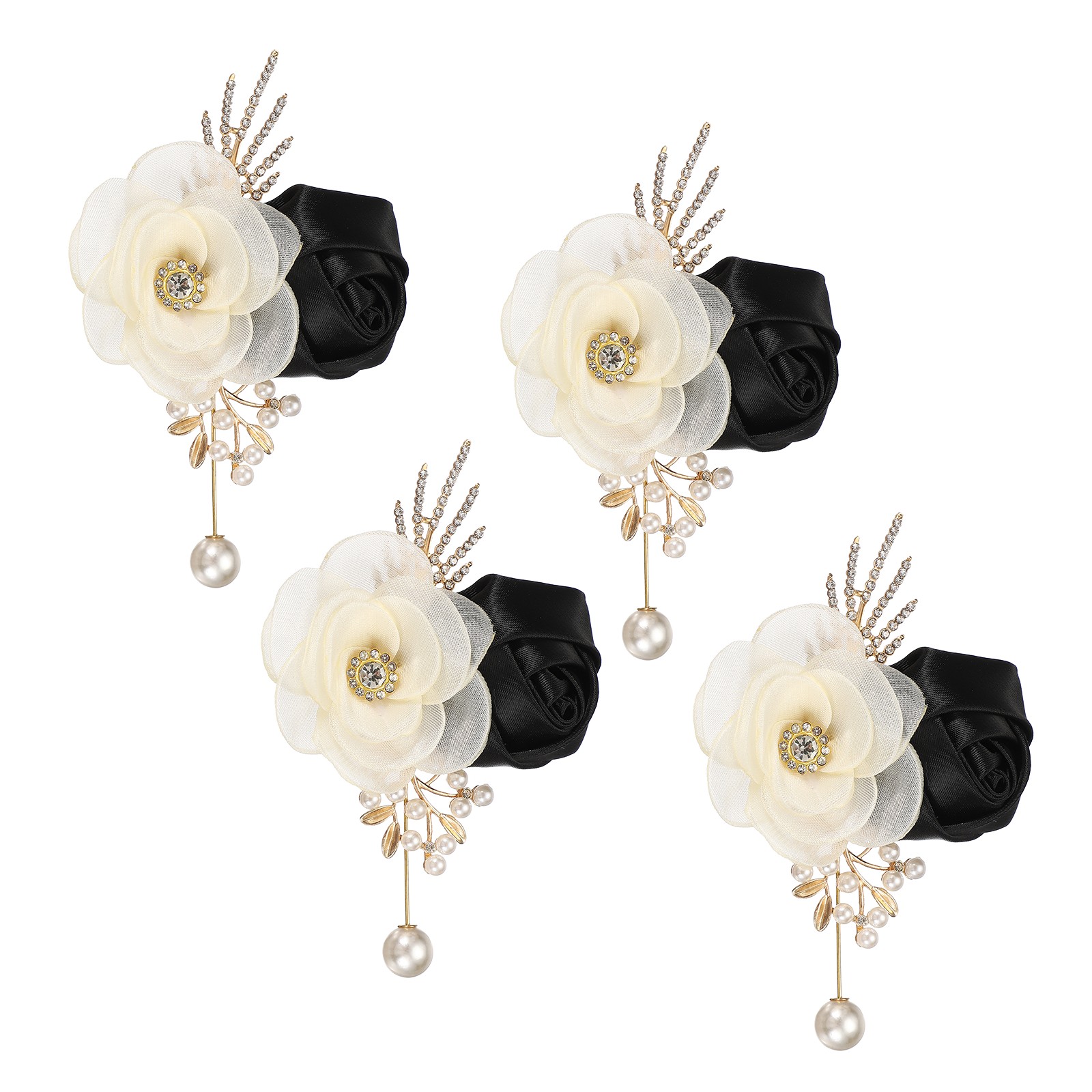 Rose Boutonnieres for Men, 4Pcs Mens Boutonnieres Lapel Flower, Black