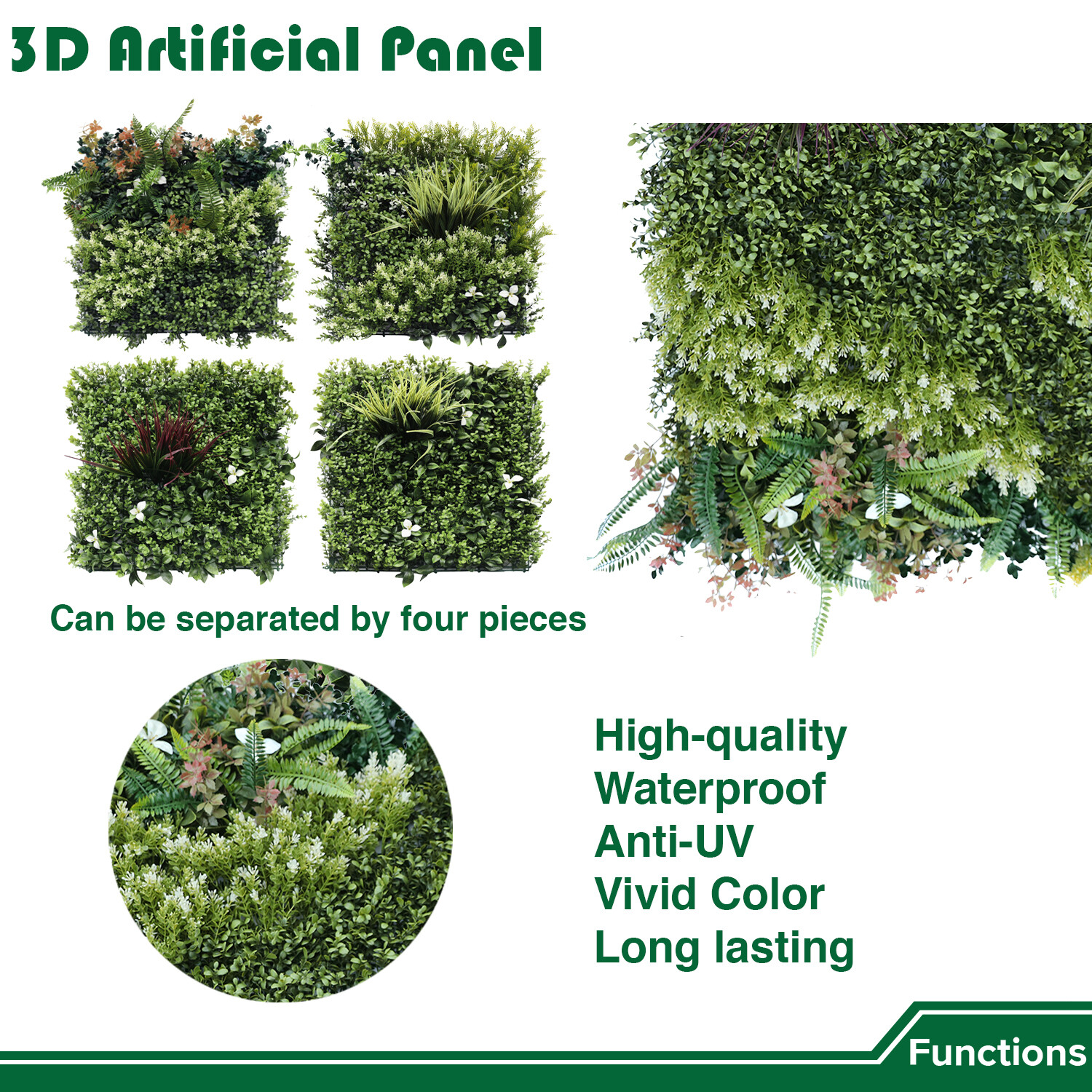 40″ Artificial Grass Mats 3D Mixed Plant Wall Ledge Decor For Home Festival #4