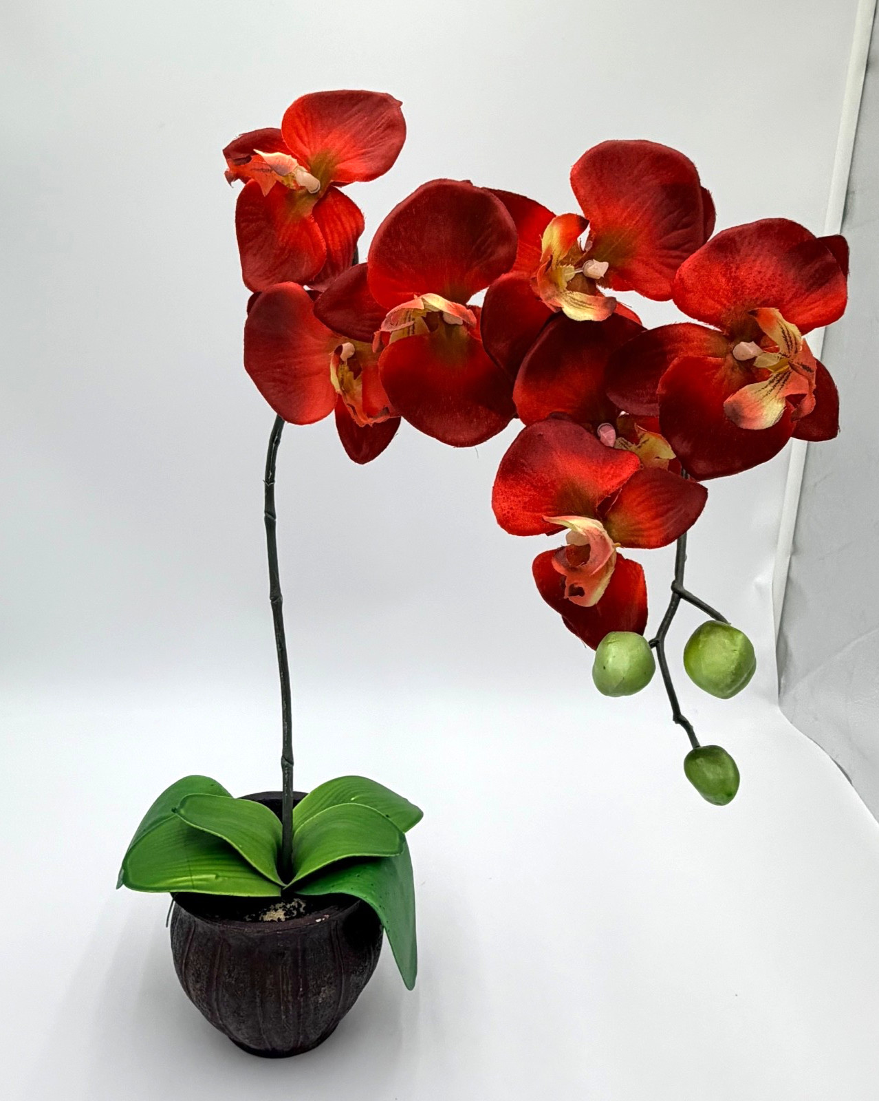 Artificial Red Orchid Flower Arrangement in Decorative Pot Home Table Decor