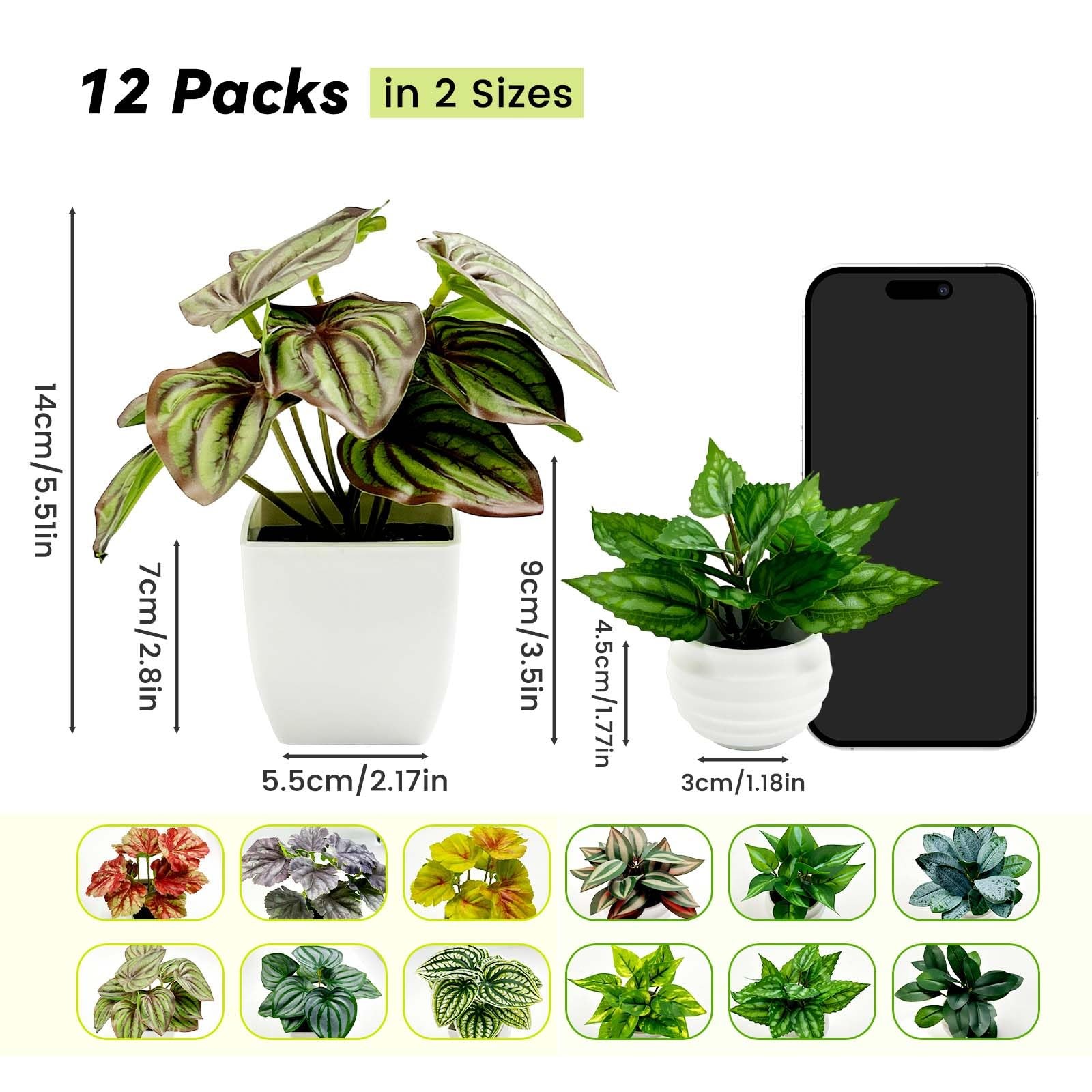 12 Pack Small Artificial Plants in Pots 5.5 3.5 Inch Mini Potted Fake Plant