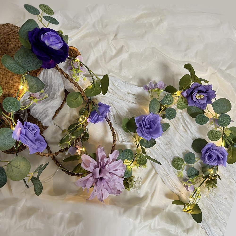Rose Flower Garland Lights, 6 Ft Silk Flowers Fairy Lights with Timer, Artifi…