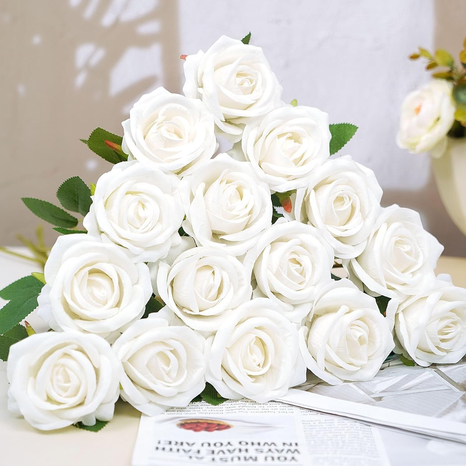 100 Pcs Velvet Silk Fake Roses – Long Stem White Flowers for Weddings & Decor