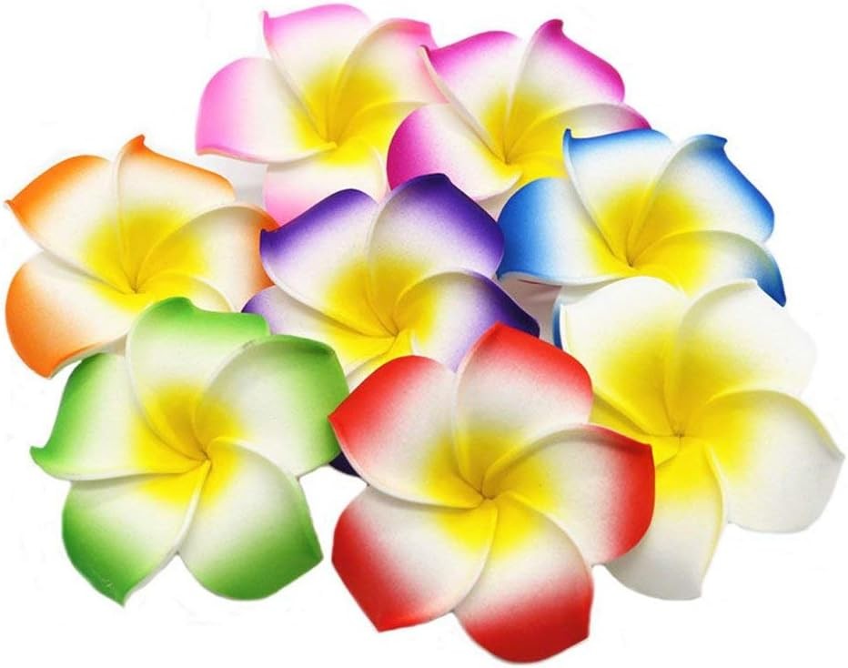 100Pcs White Foam Hawaiian Frangipani Artificial Plumeria Flower Petals Cap Hair
