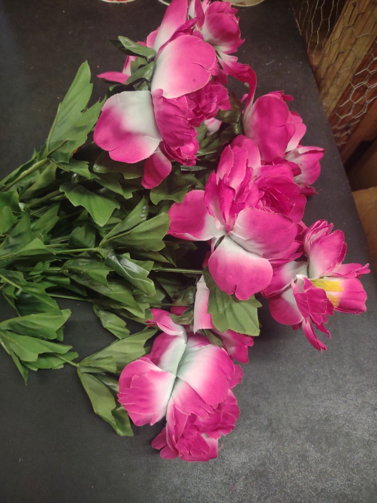 22″ Silk Peony Bush 13 Stems, 5″ Blooms + Buds, Raspberry Hot Pink