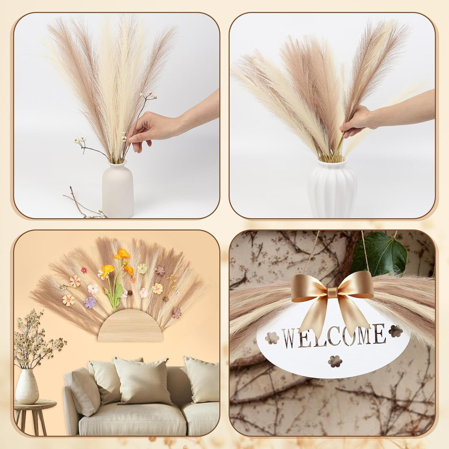 30Pcs Pampas Grass Decor,21″ Artificial Pompous Grass Bulk,Small Vase Filler Pom