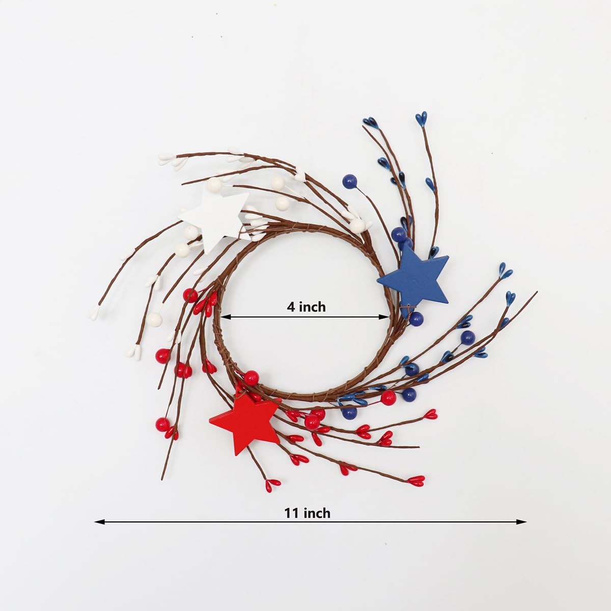 4Pcs Red White Blue Star Pip Berry Candle Ring Wreath 4 Inch Center Patriotic