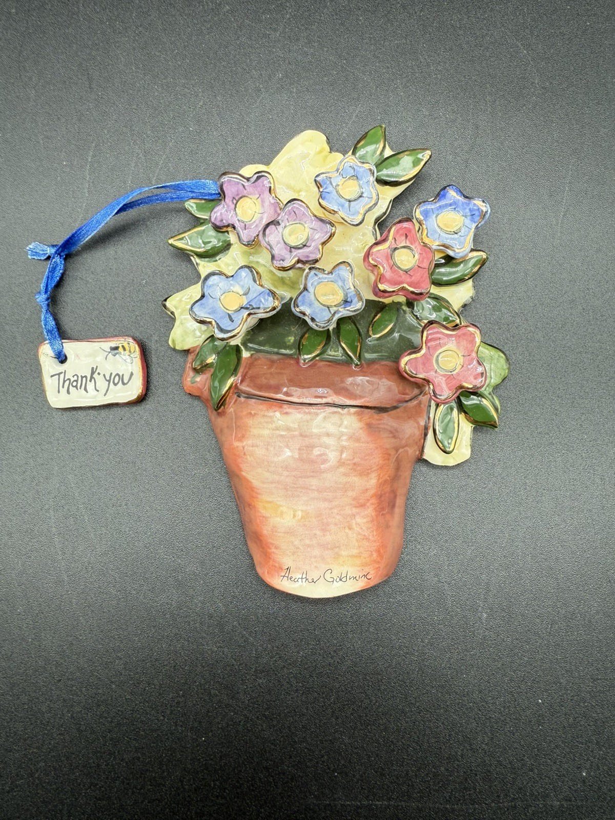 Blue Sky Corp Floral Wall Art Wall Pocket “Thank-you” By Heather Goldmine 2002