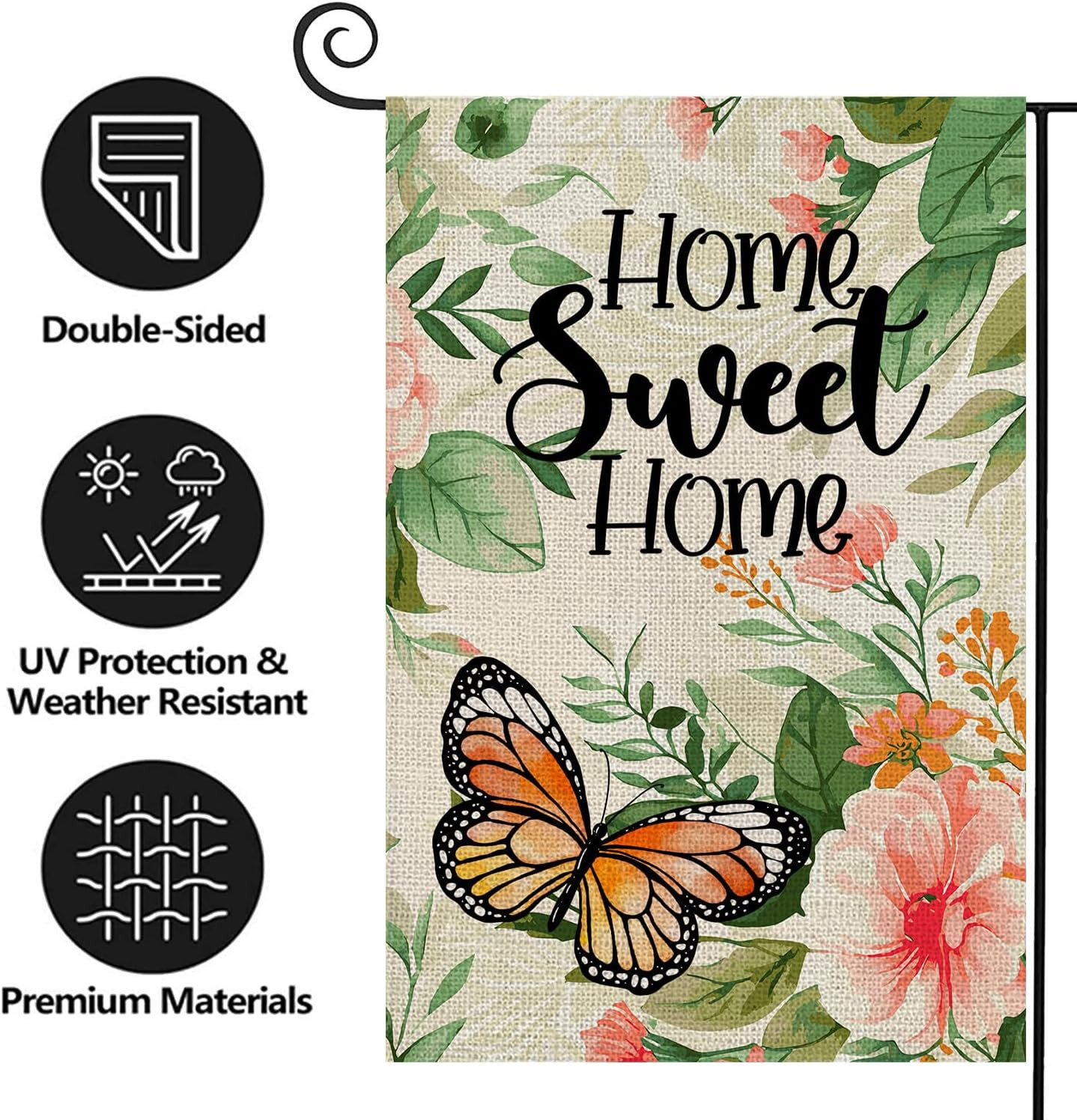 Home Sweet Home Watercolor Flower Butterfly Decoration Double Sided Vertical Bur