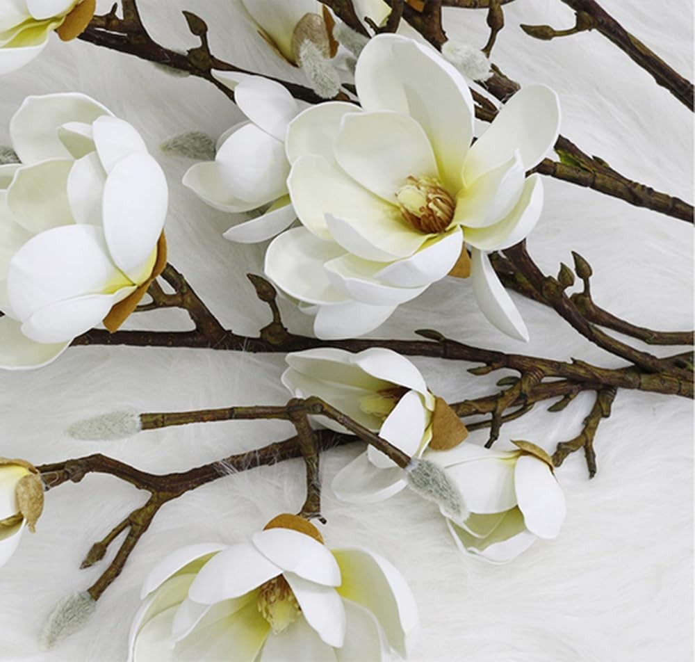 2 Artificial Magnolia Flowers with Stems, 3D Genuine Touch Fake Magnolia Bran…