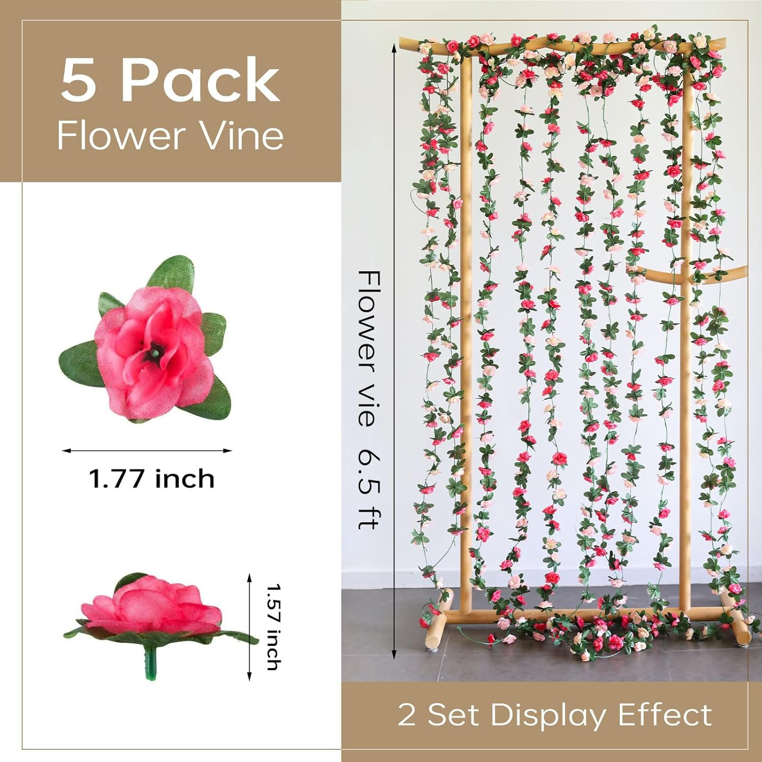 5Pcs 41FT Pink Flower Garland Artificial Rose Arch Vines Fake Spring Floral Garl