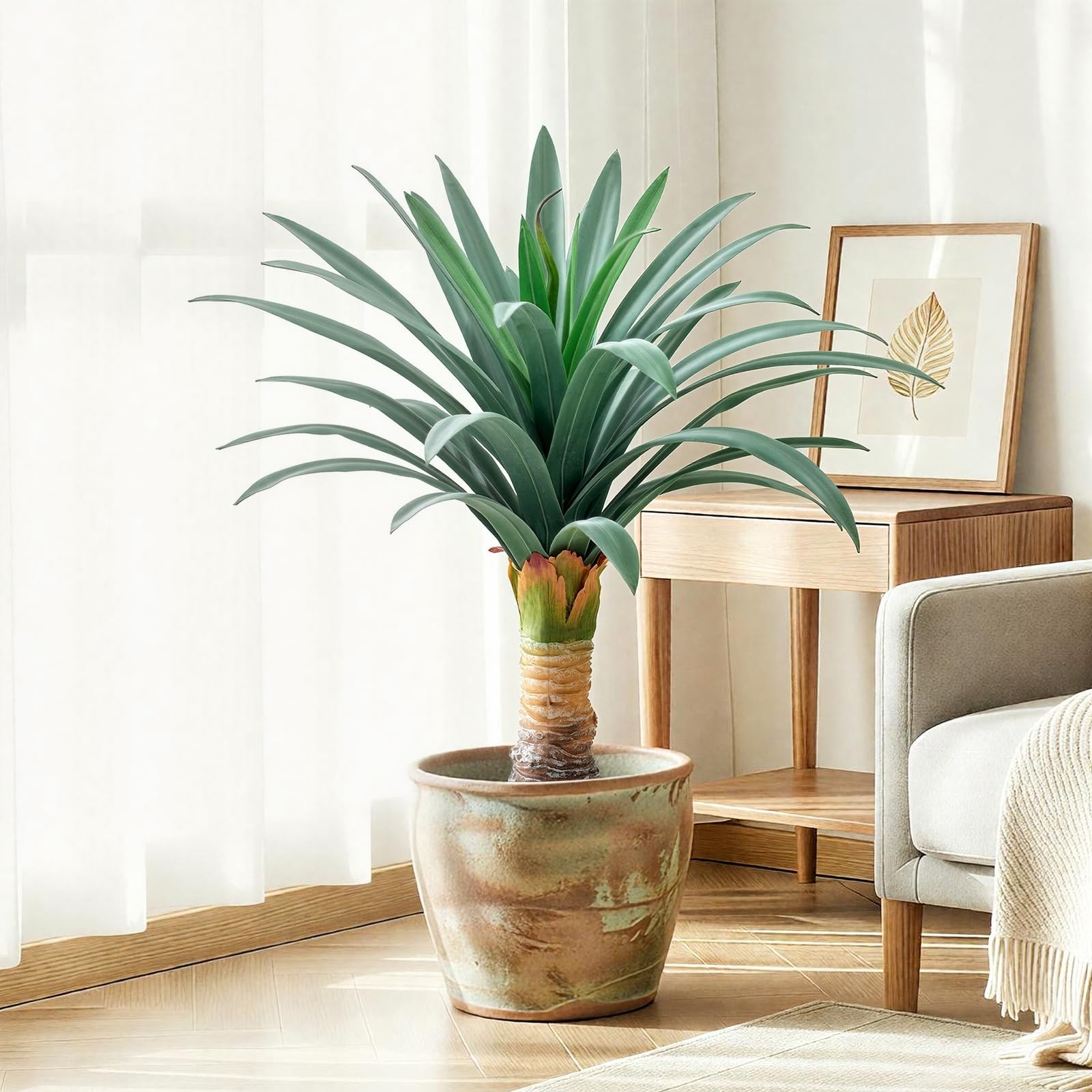 Gray Leaves Artificial Agave Plant with 36 Leaves, 23.62in for Indoor & Outdo…