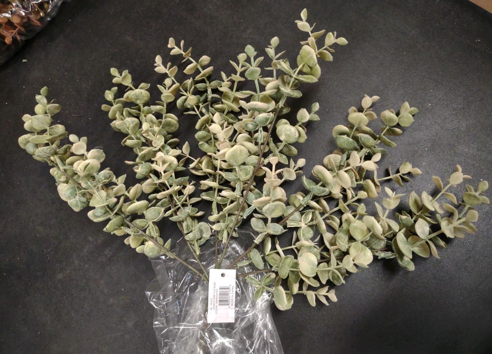 Plastic Spiral Eucalyptus Bush Variegated White & Sage 6 Branch 13″ Baby Euc