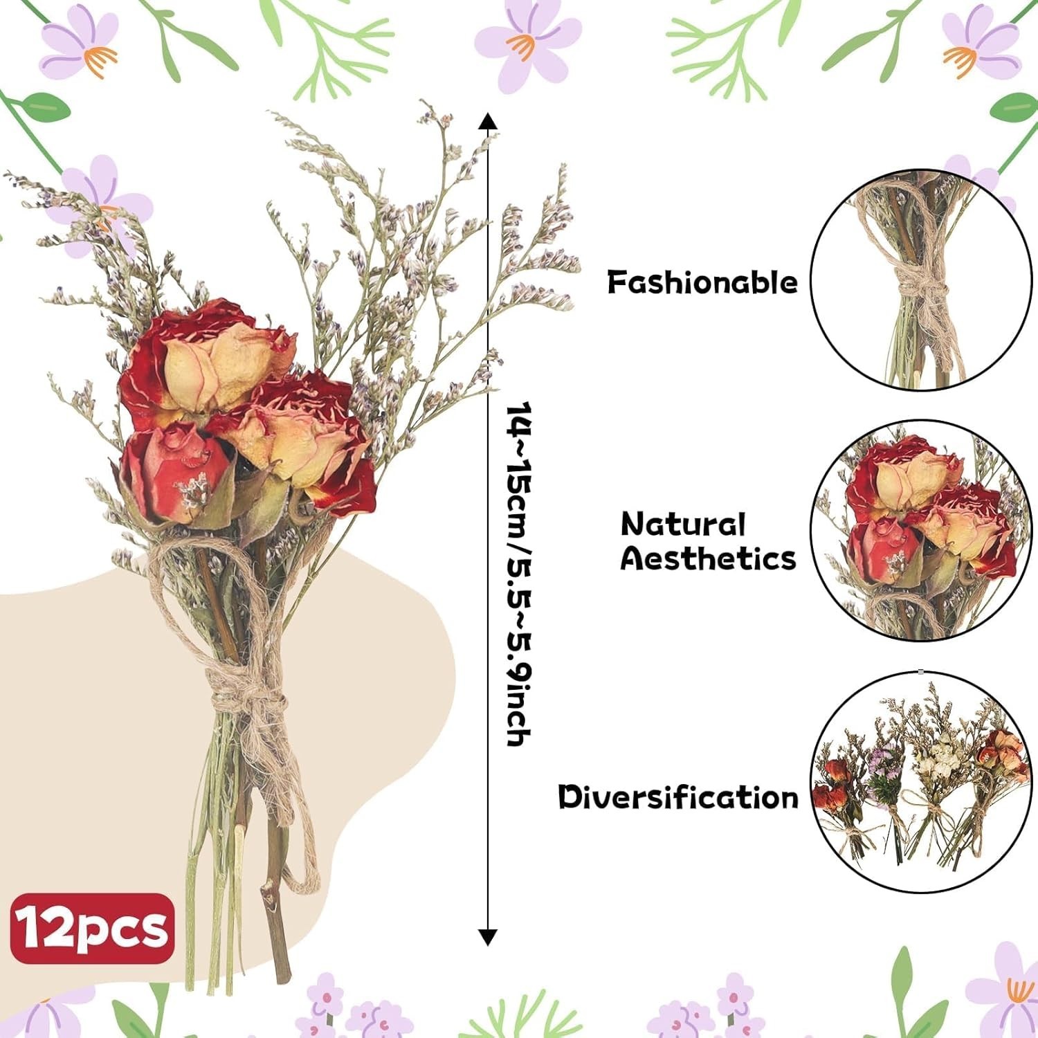 12 Pcs Mini Dried Flowers Bouquet Forget Me Not Lavender Rose Bouquets Natura…