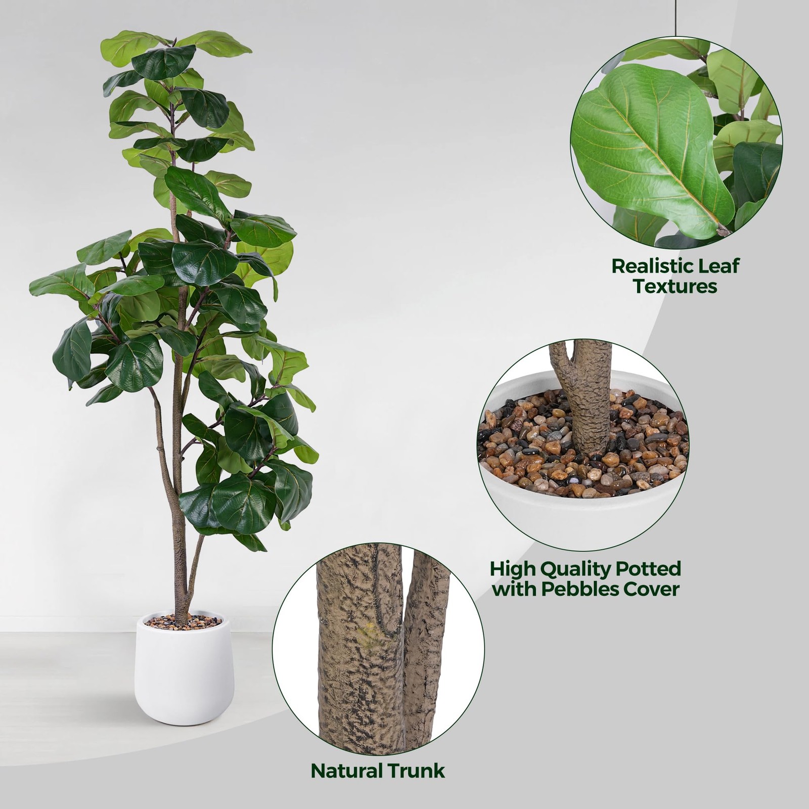 Artificial Fiddle Leaf Tree, 6ft Faux Plant Fake Ficus Lyrata Trees with Whit…
