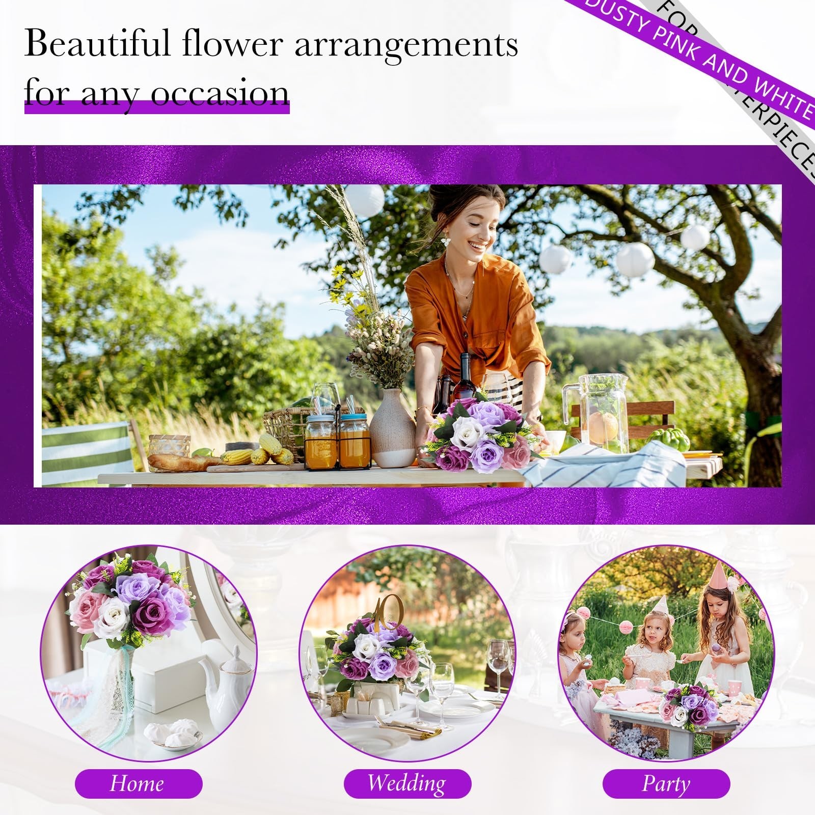 Hotop 12 Pcs Artificial Rose Flower Balls – Fantasy Violet