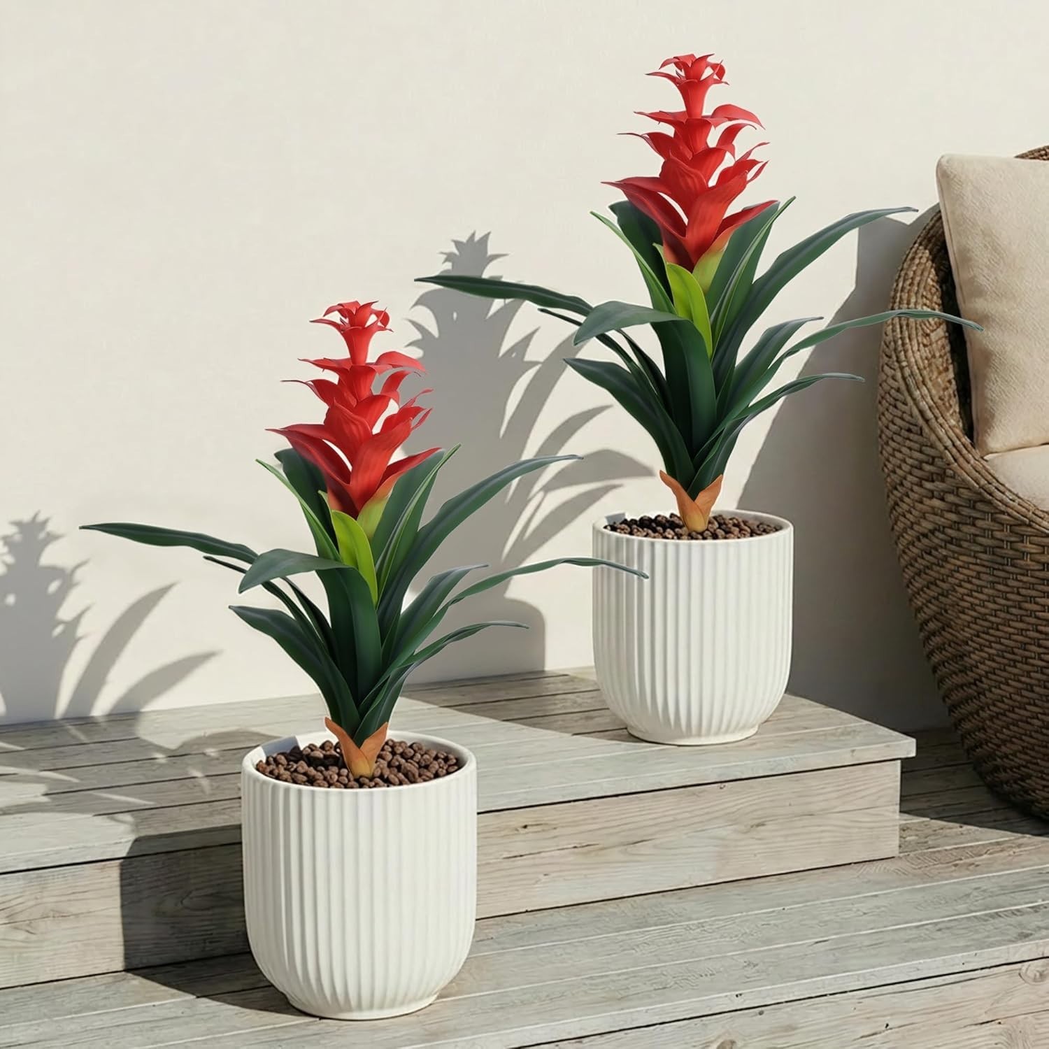 Elegant 2 Pack 16.93″ Red Bromeliad Artificial Flowers for Indoor or Outdoor