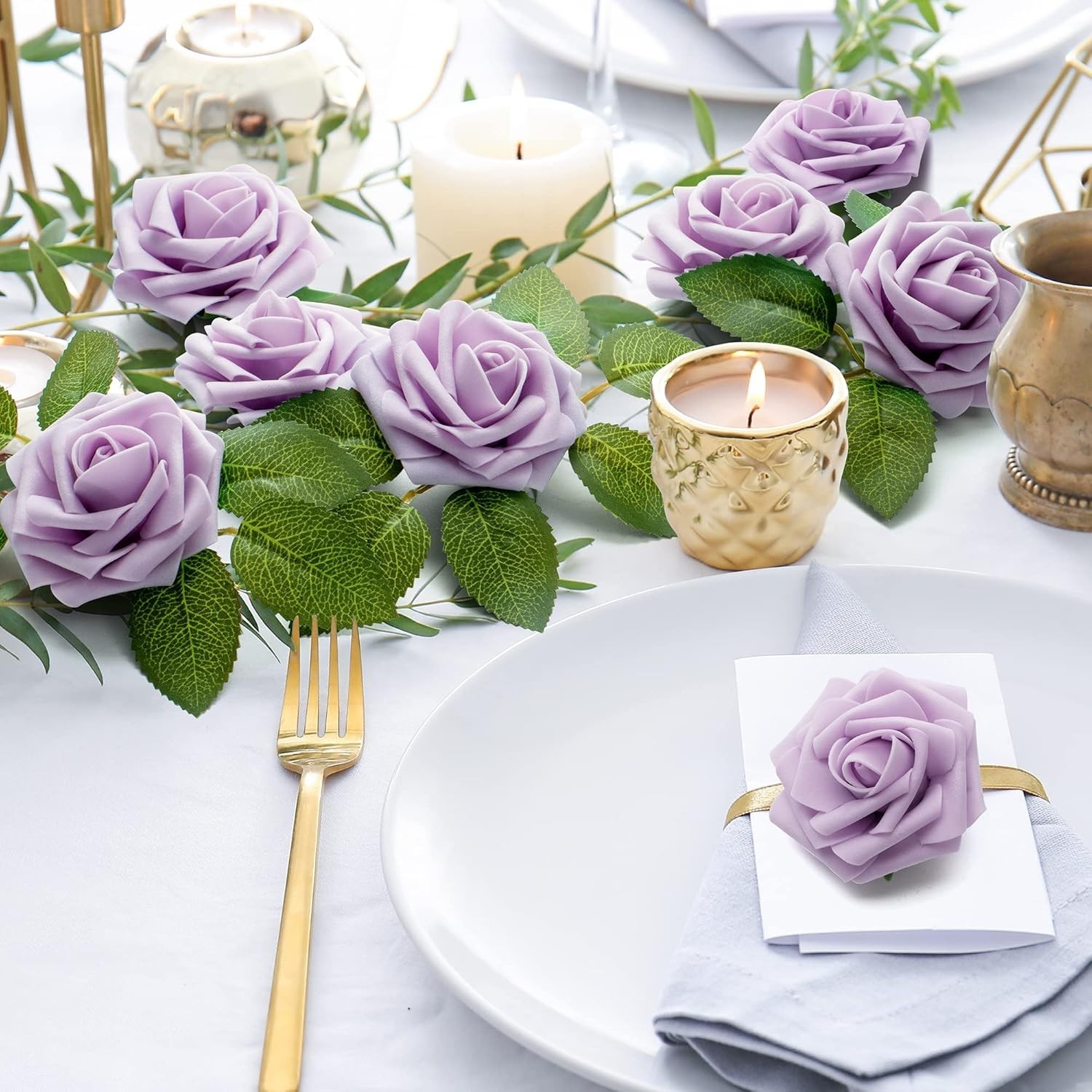 50Pcs Realistic Lavender Foam Roses – Perfect for DIY Floral Arrangements