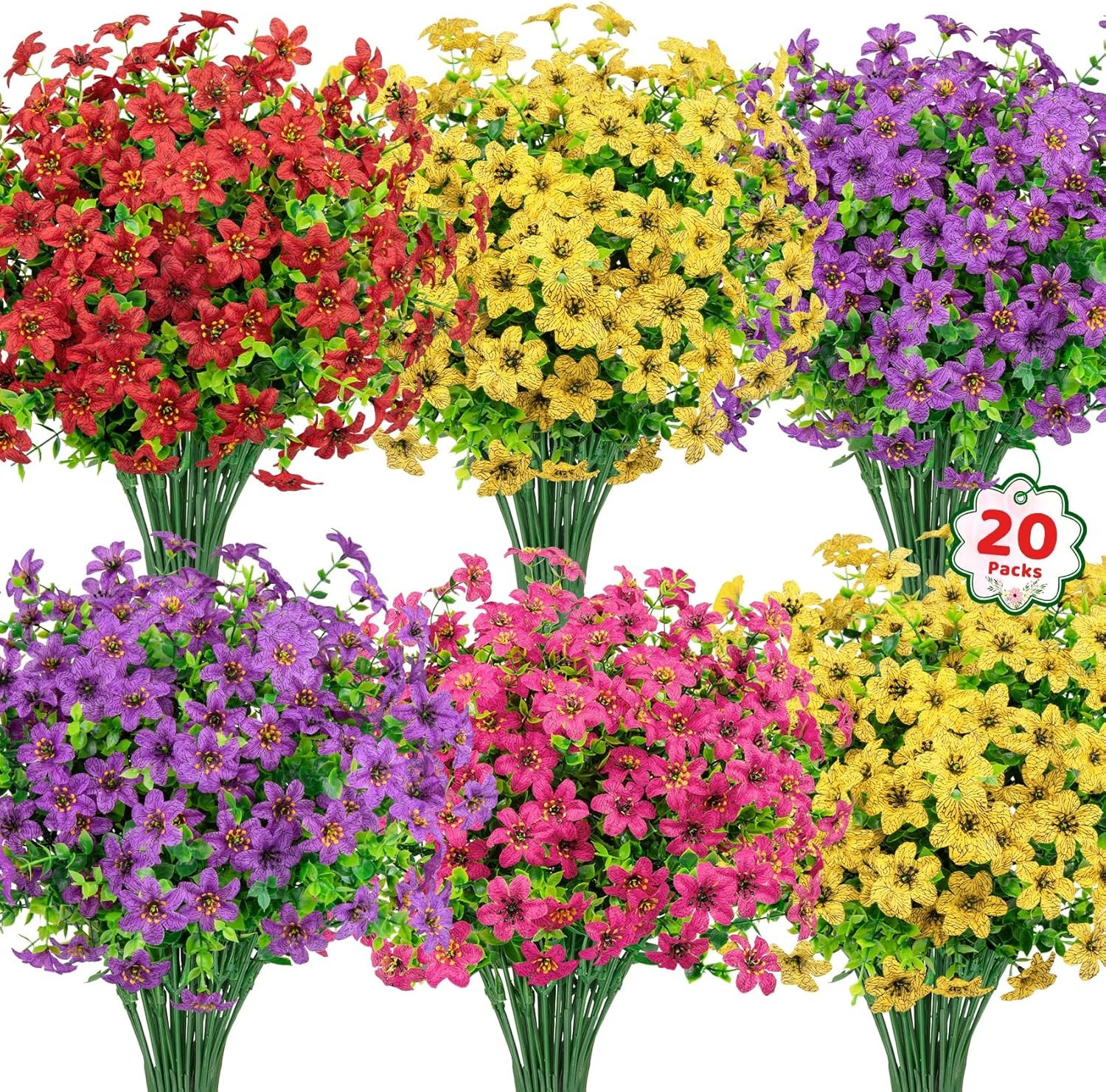 20 Bundles Artificial Flowers UV Resistant Silk Flowers Outdoor Indoor Decor