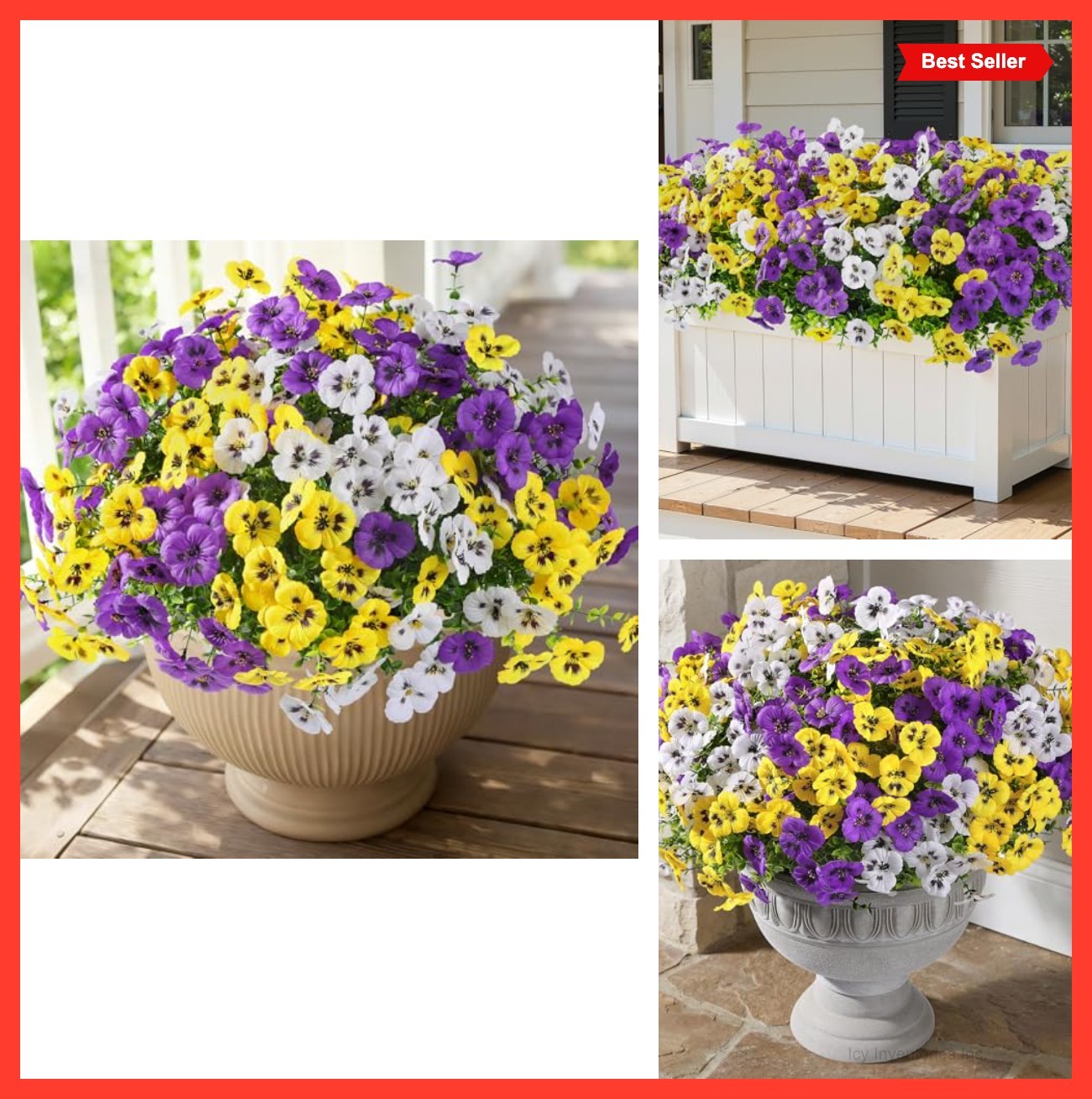 24 Bundles Artificial Pansies Flowers UV Resistant Waterproof Silk Eucalyptus
